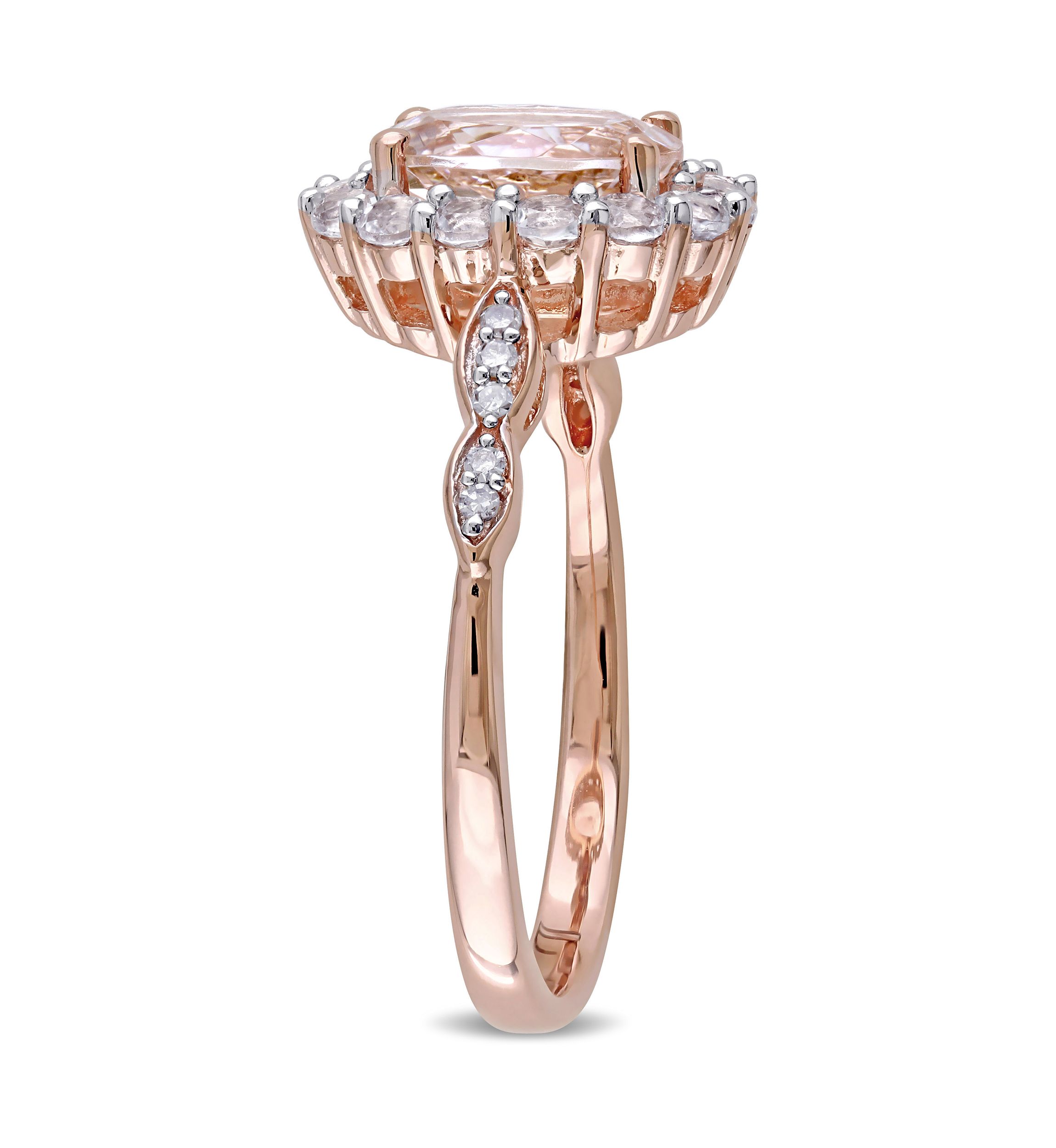 Morganite, White Topaz and Diamond Accent Oval Vintage Ring in 14k Rose Gold