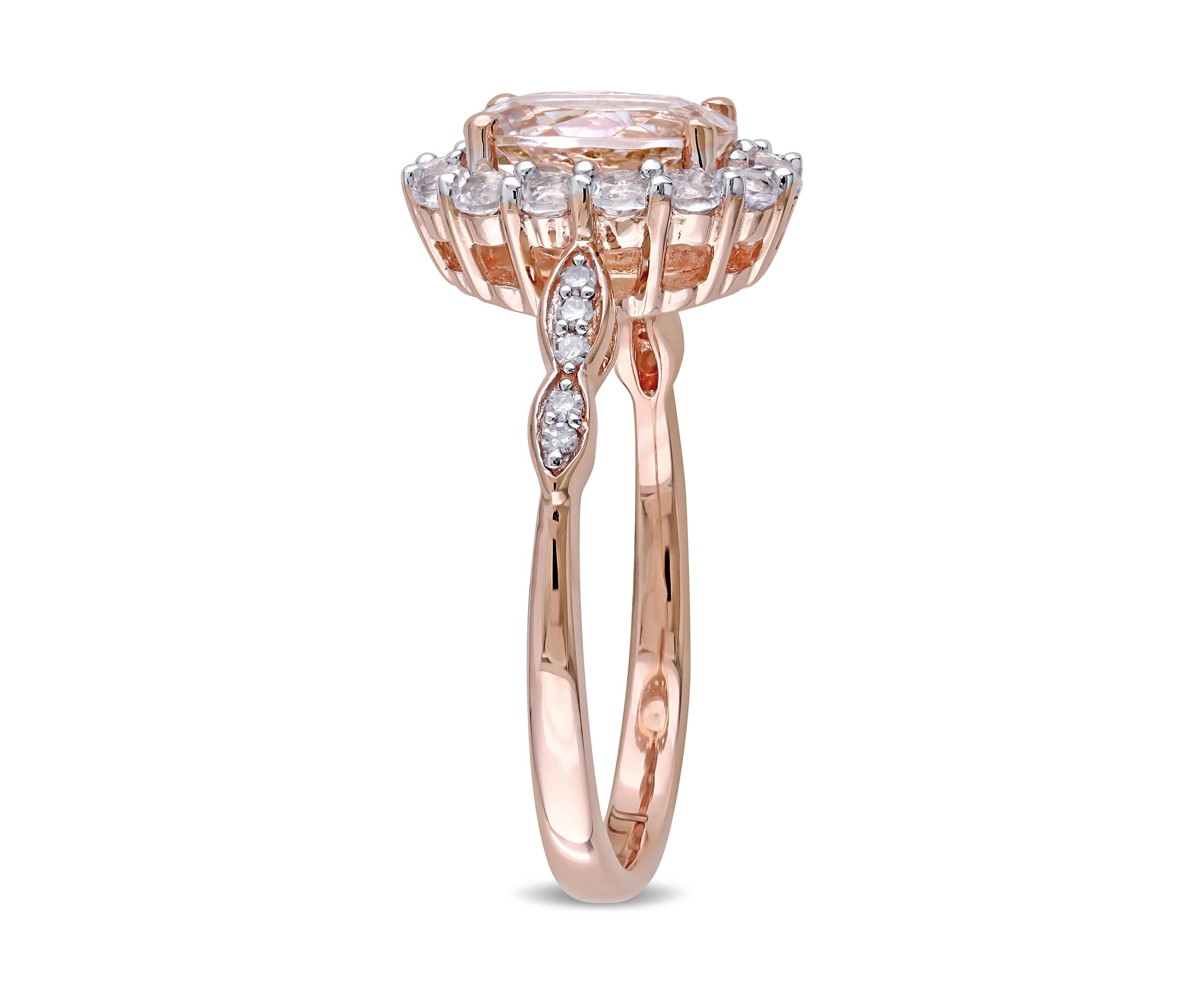 Morganite, White Topaz and Diamond Accent Oval Vintage Ring in 14k Rose Gold