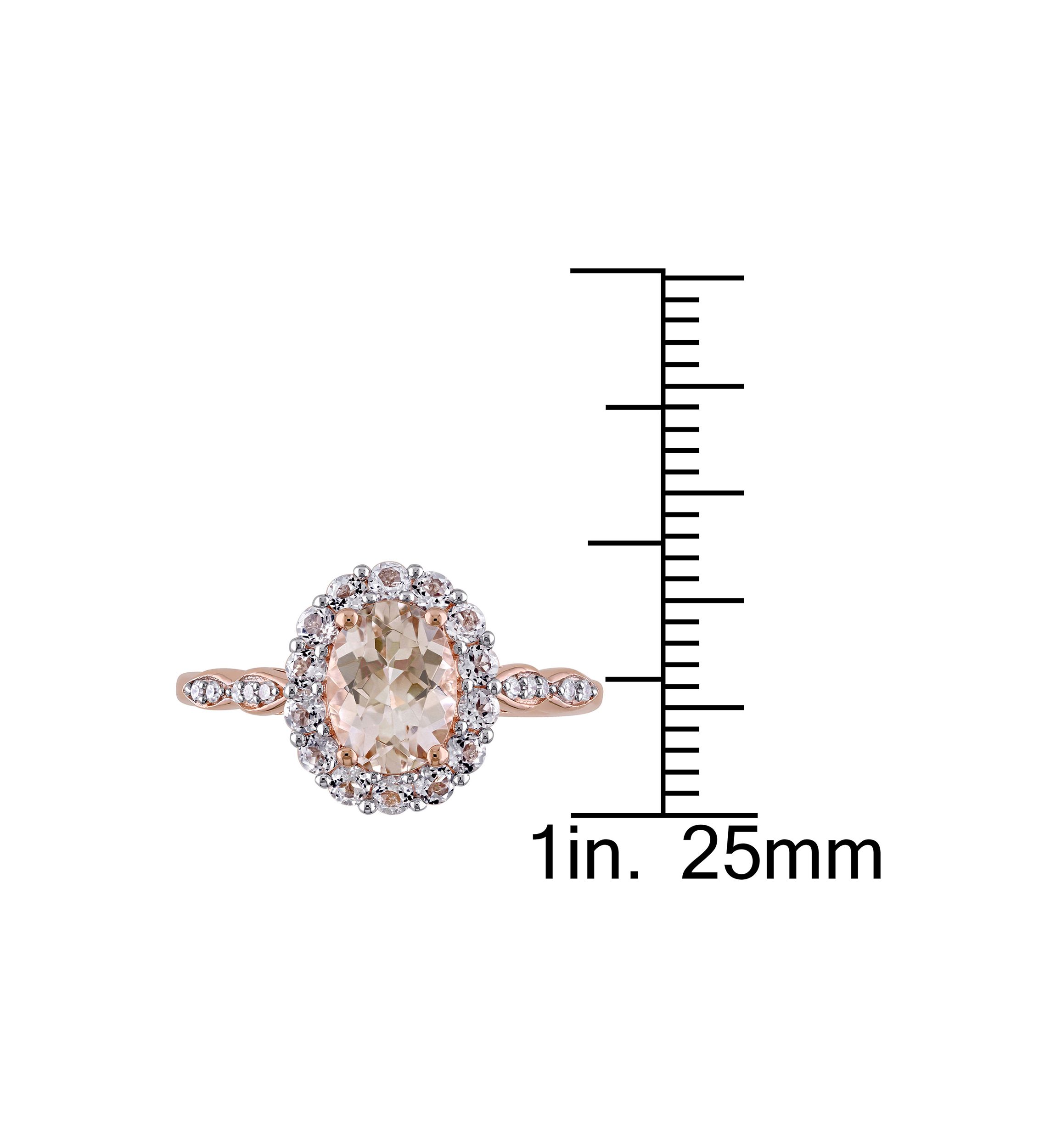 Morganite, White Topaz and Diamond Accent Oval Vintage Ring in 14k Rose Gold