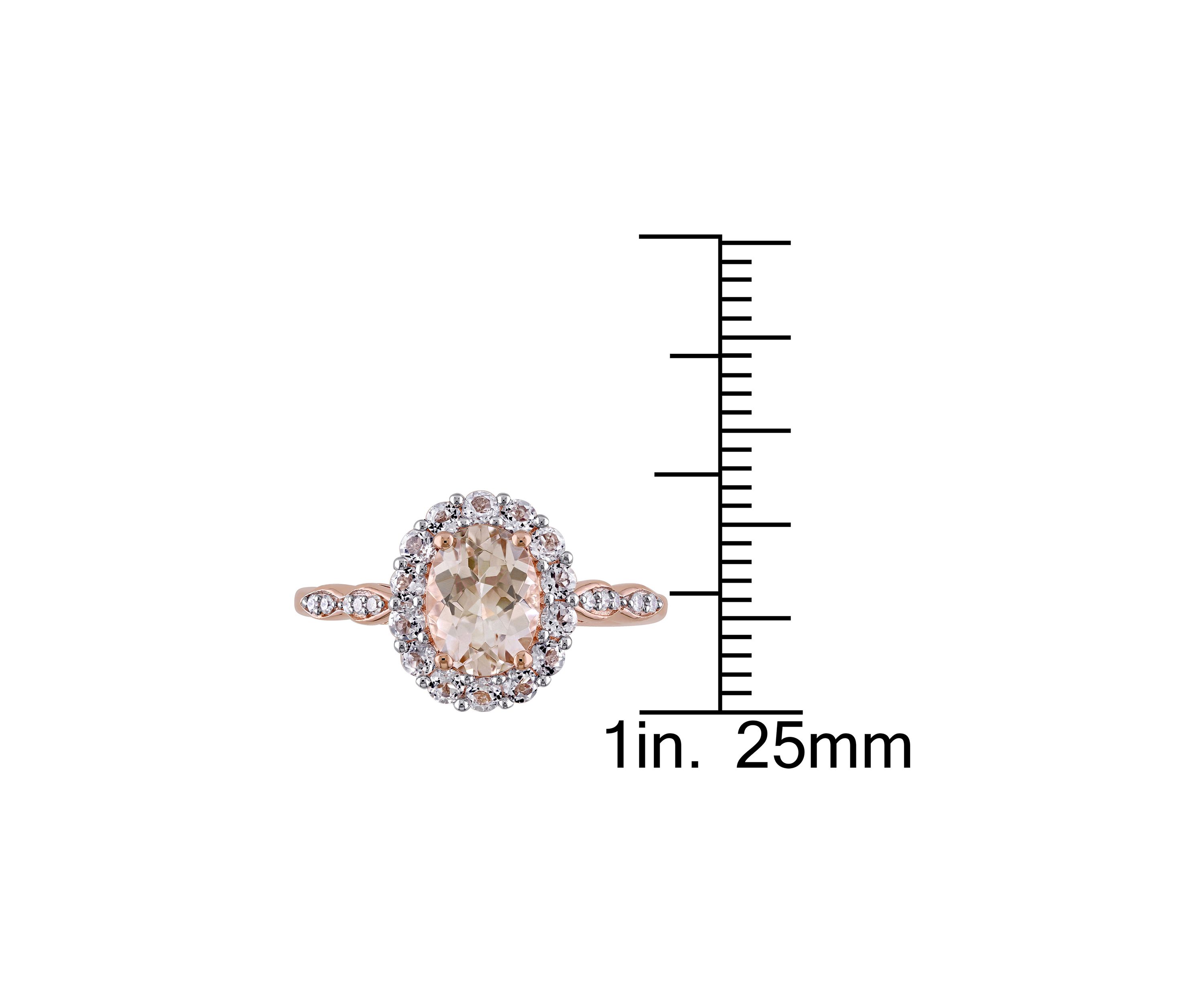 Morganite, White Topaz and Diamond Accent Oval Vintage Ring in 14k Rose Gold