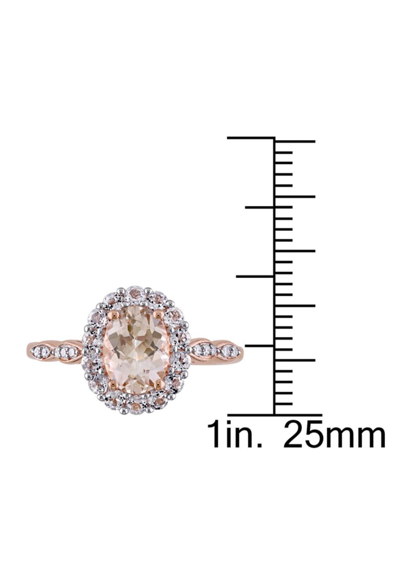 Morganite, White Topaz and Diamond Accent Oval Vintage Ring in 14k Rose Gold