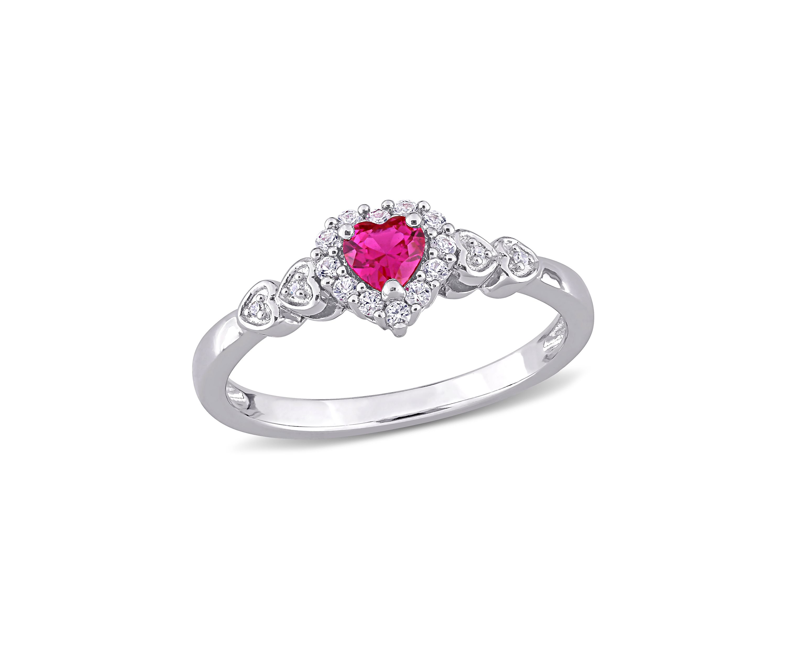 Created Ruby Created and White Sapphire Diamond-Accent Halo Heart Ring in Sterling Silver