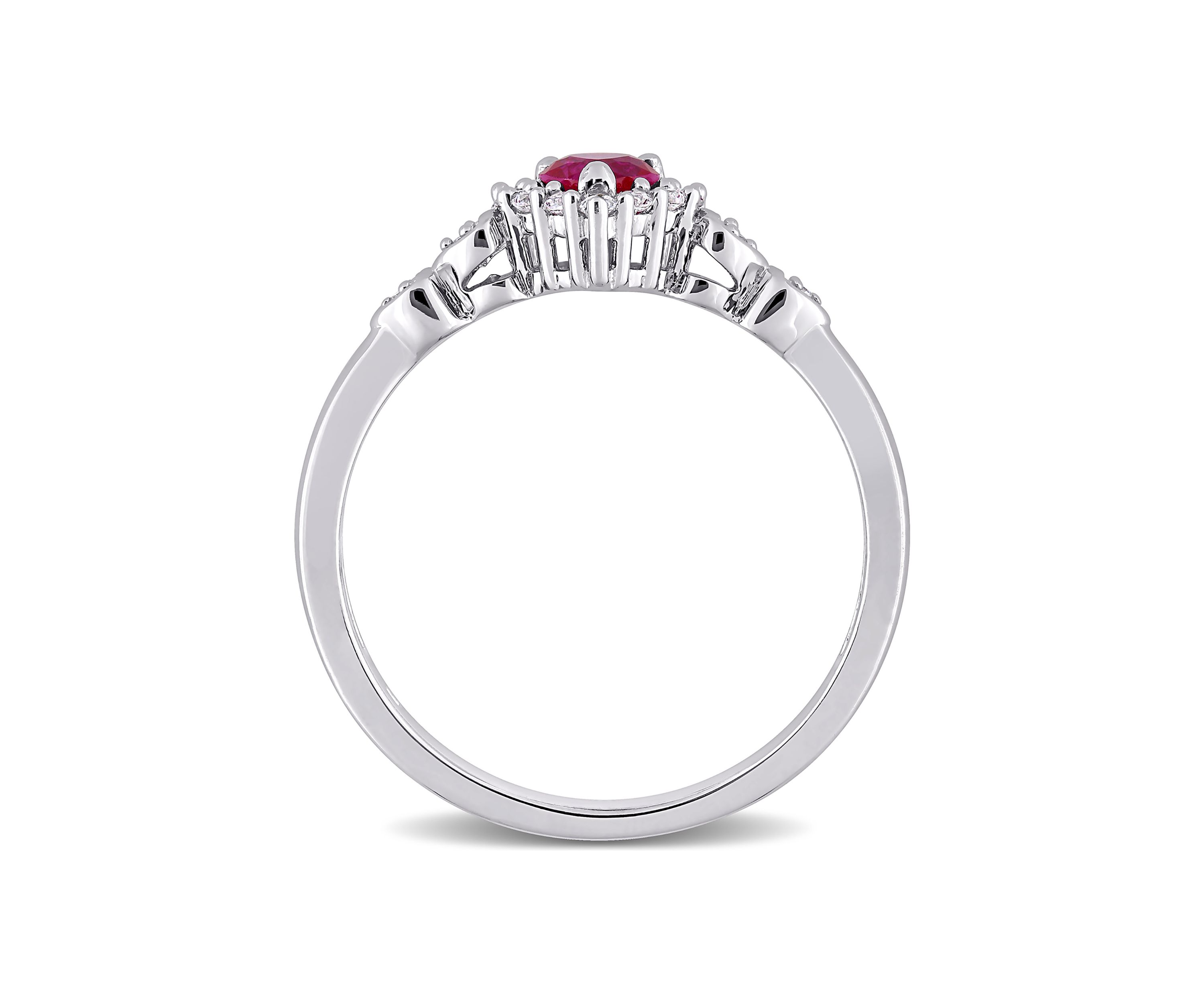 Created Ruby Created and White Sapphire Diamond-Accent Halo Heart Ring in Sterling Silver