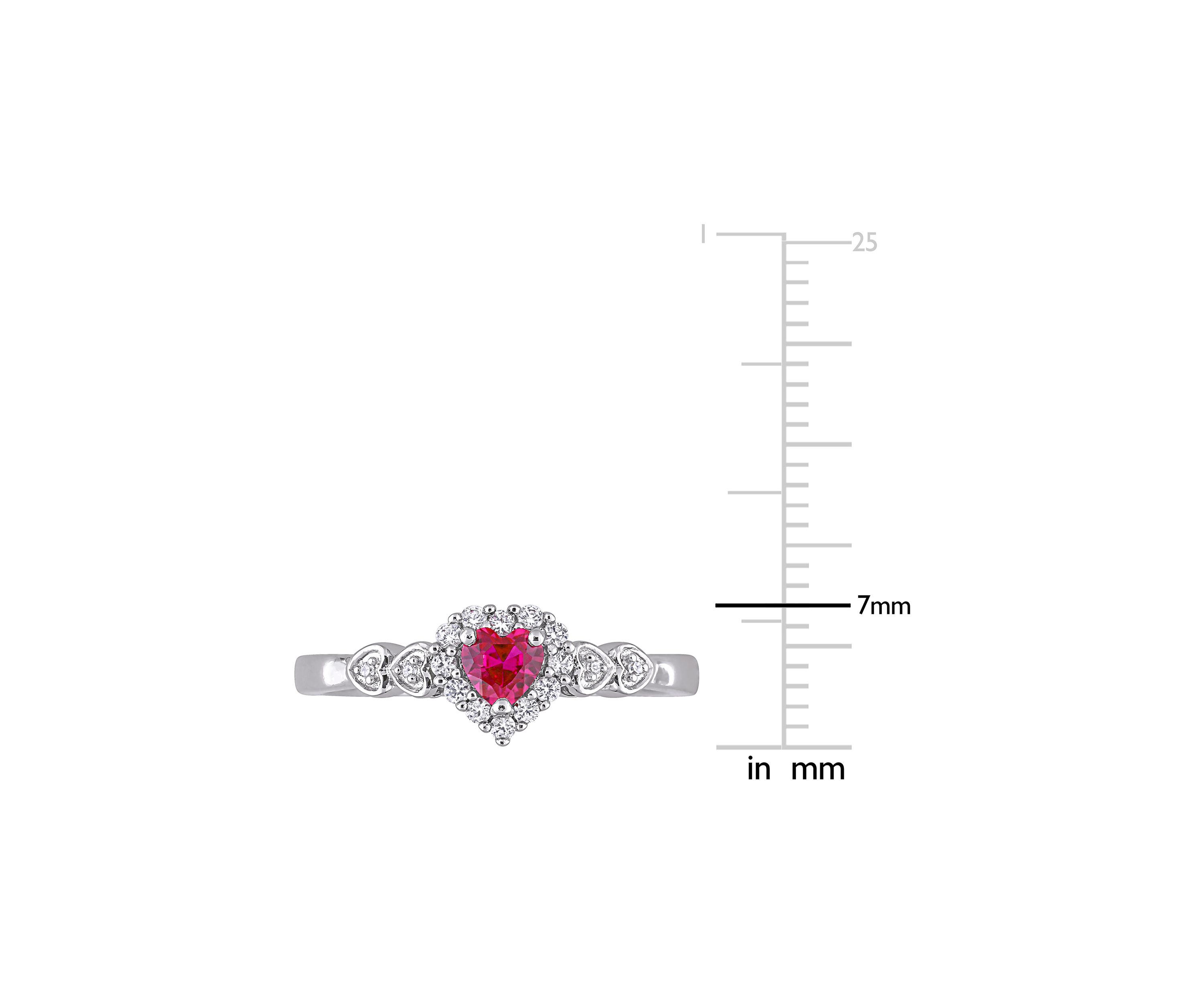 Created Ruby Created and White Sapphire Diamond-Accent Halo Heart Ring in Sterling Silver