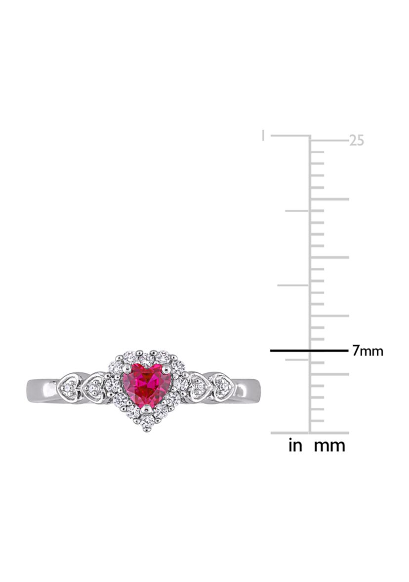 Created Ruby Created and White Sapphire Diamond-Accent Halo Heart Ring in Sterling Silver