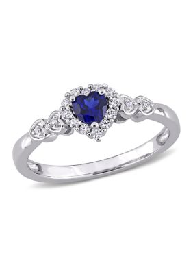 Belk & Co 3/8 ct. t.w. Created Blue Sapphire and Diamond-Accent Halo Heart Ring in Sterling Silver, White