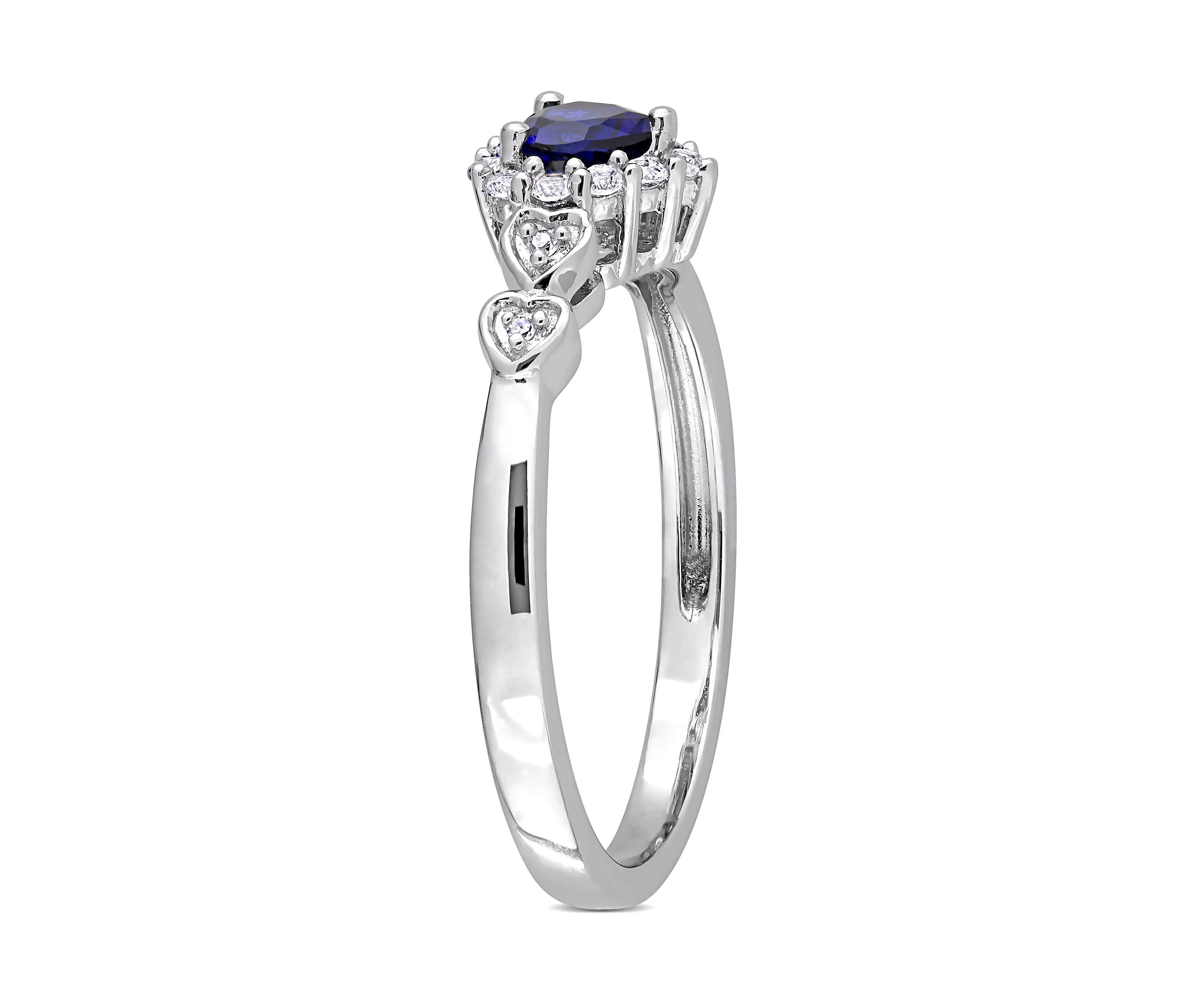 3/8 ct. t.w. Created Blue Sapphire and Diamond-Accent Halo Heart Ring in Sterling Silver