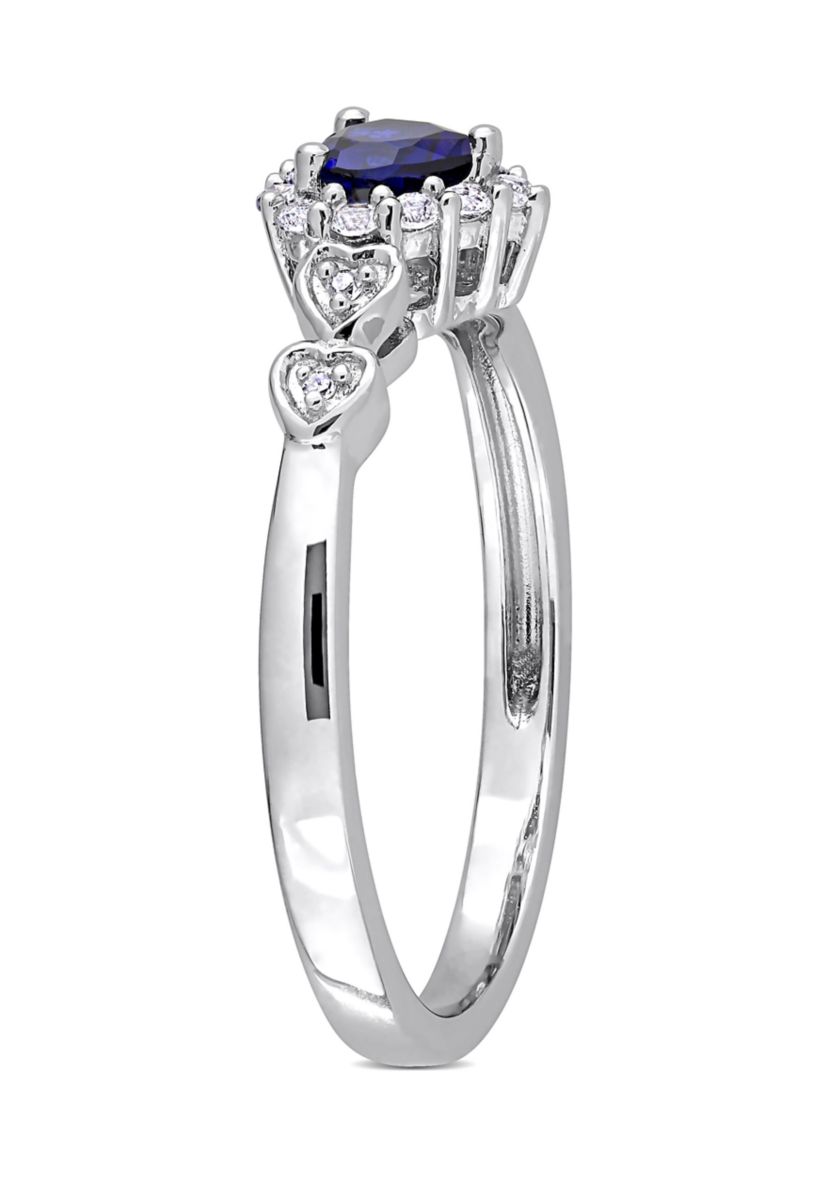 3/8 ct. t.w. Created Blue Sapphire and Diamond-Accent Halo Heart Ring in Sterling Silver