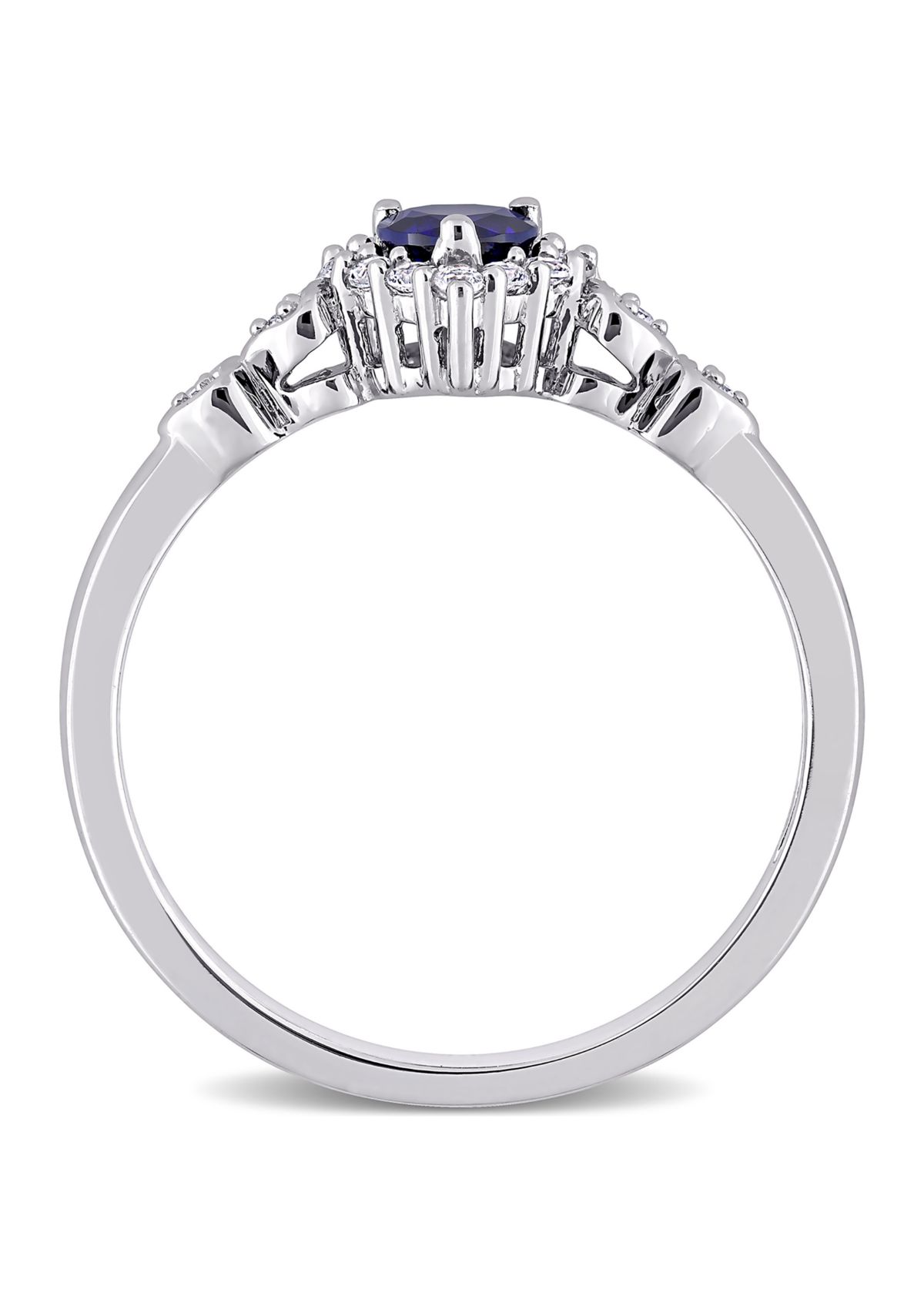 3/8 ct. t.w. Created Blue Sapphire and Diamond-Accent Halo Heart Ring in Sterling Silver