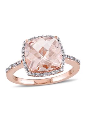 Belk & Co Morganite and 1/10 ct. t.w. Diamond Halo Ring in 14k Rose Gold, 9