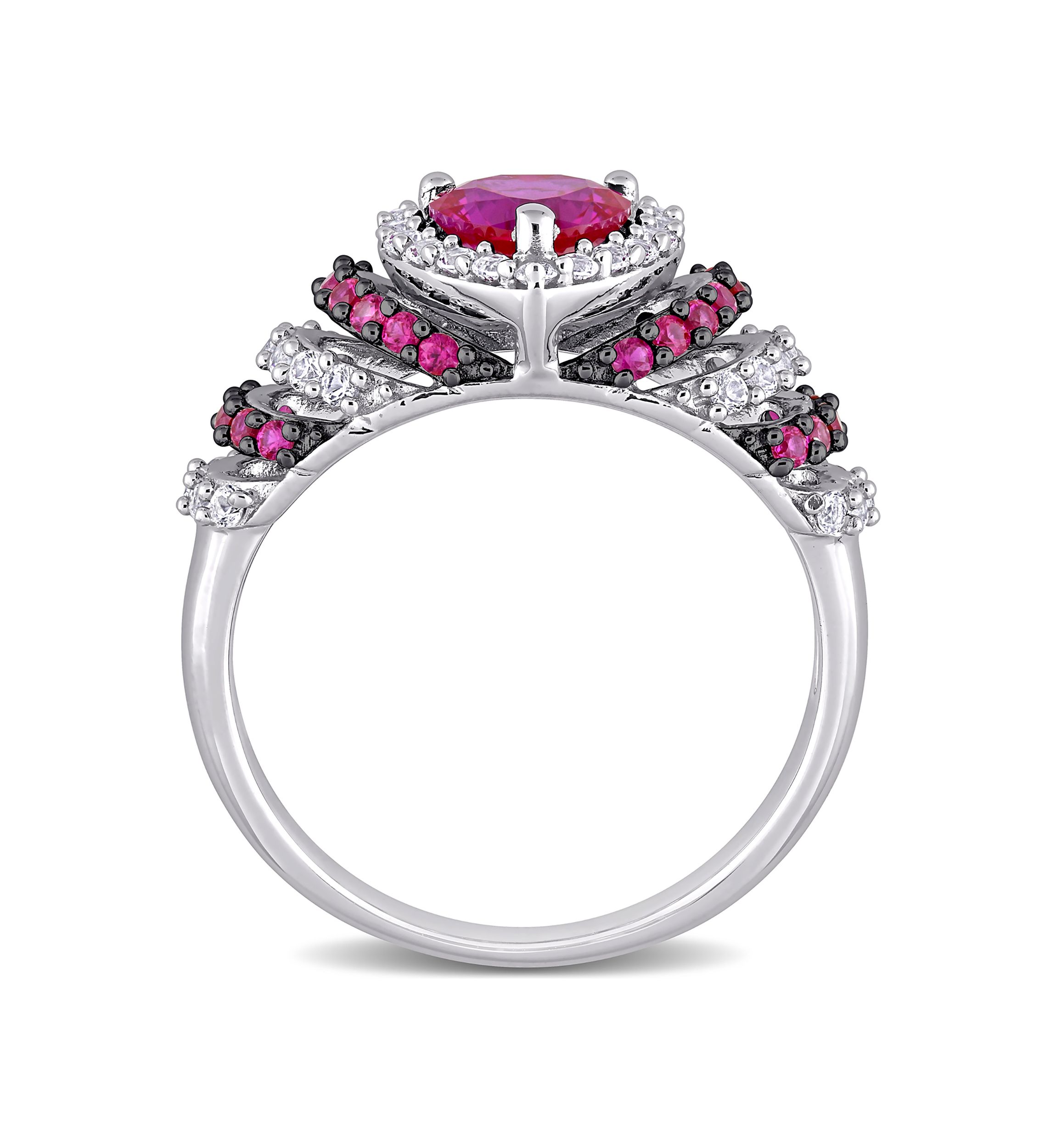 Created Ruby and Created White Sapphire Halo Heart Vintage Ring in Sterling Silver