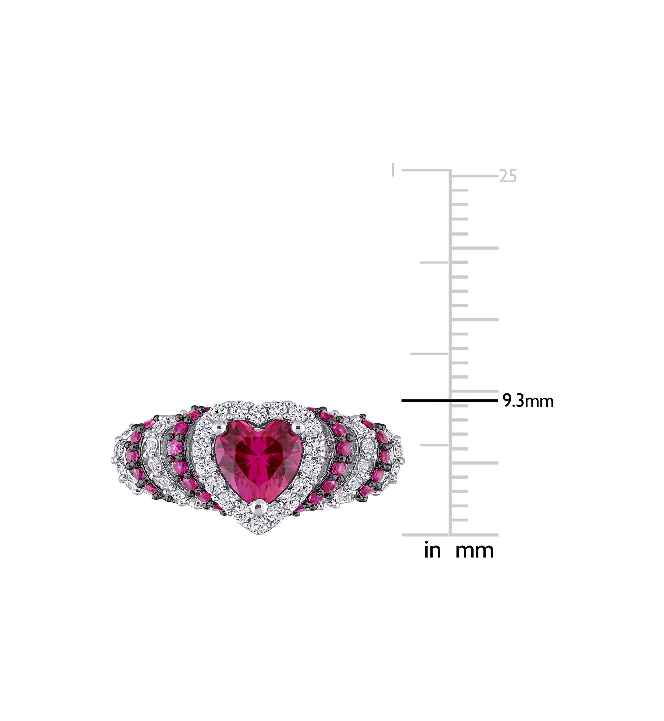 Created Ruby and Created White Sapphire Halo Heart Vintage Ring in Sterling Silver