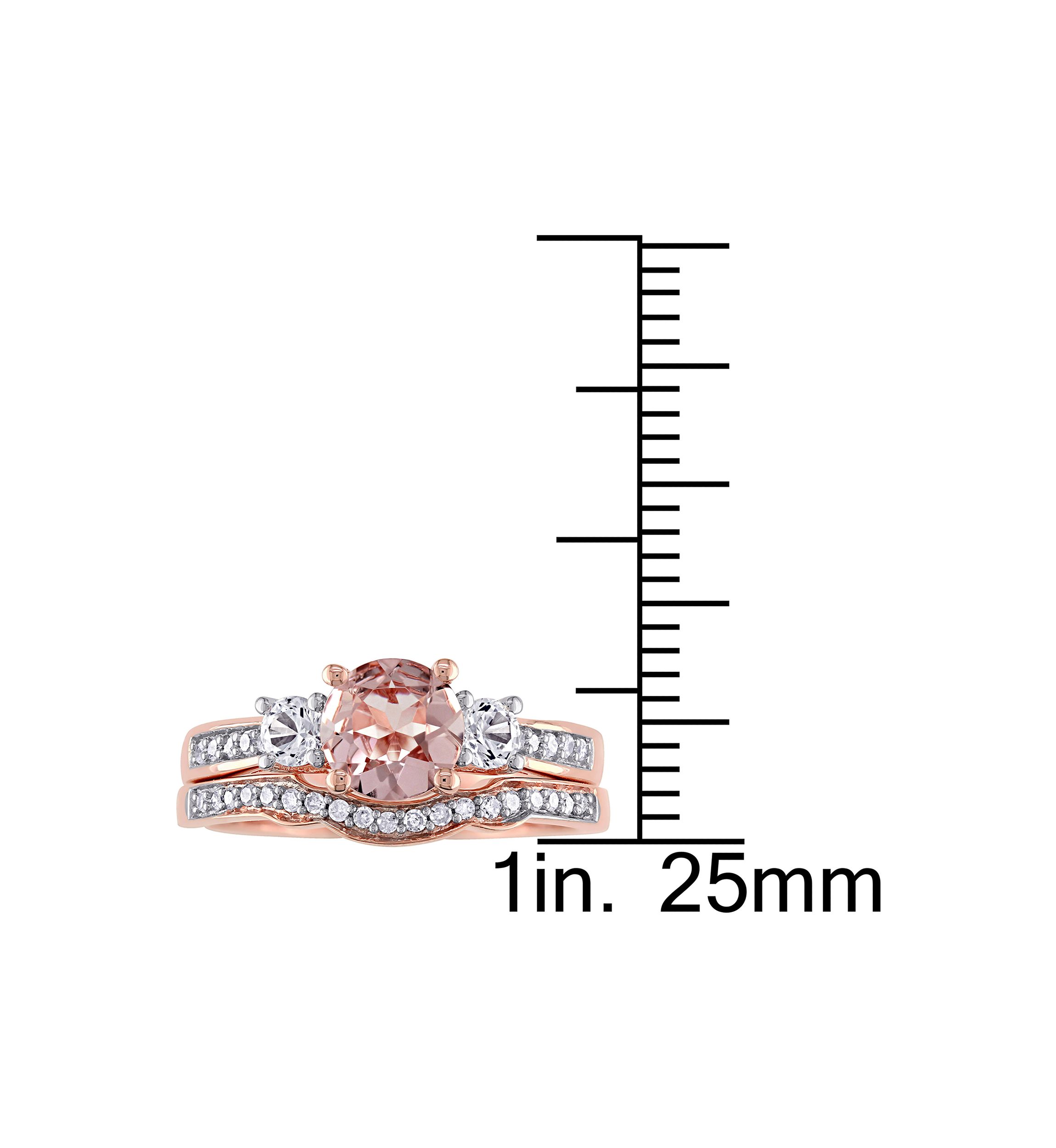 Morganite, Created White Sapphire and 1/7 ct. t.w. Diamond 3-Stone Bridal Ring Set in 10k Rose Gold