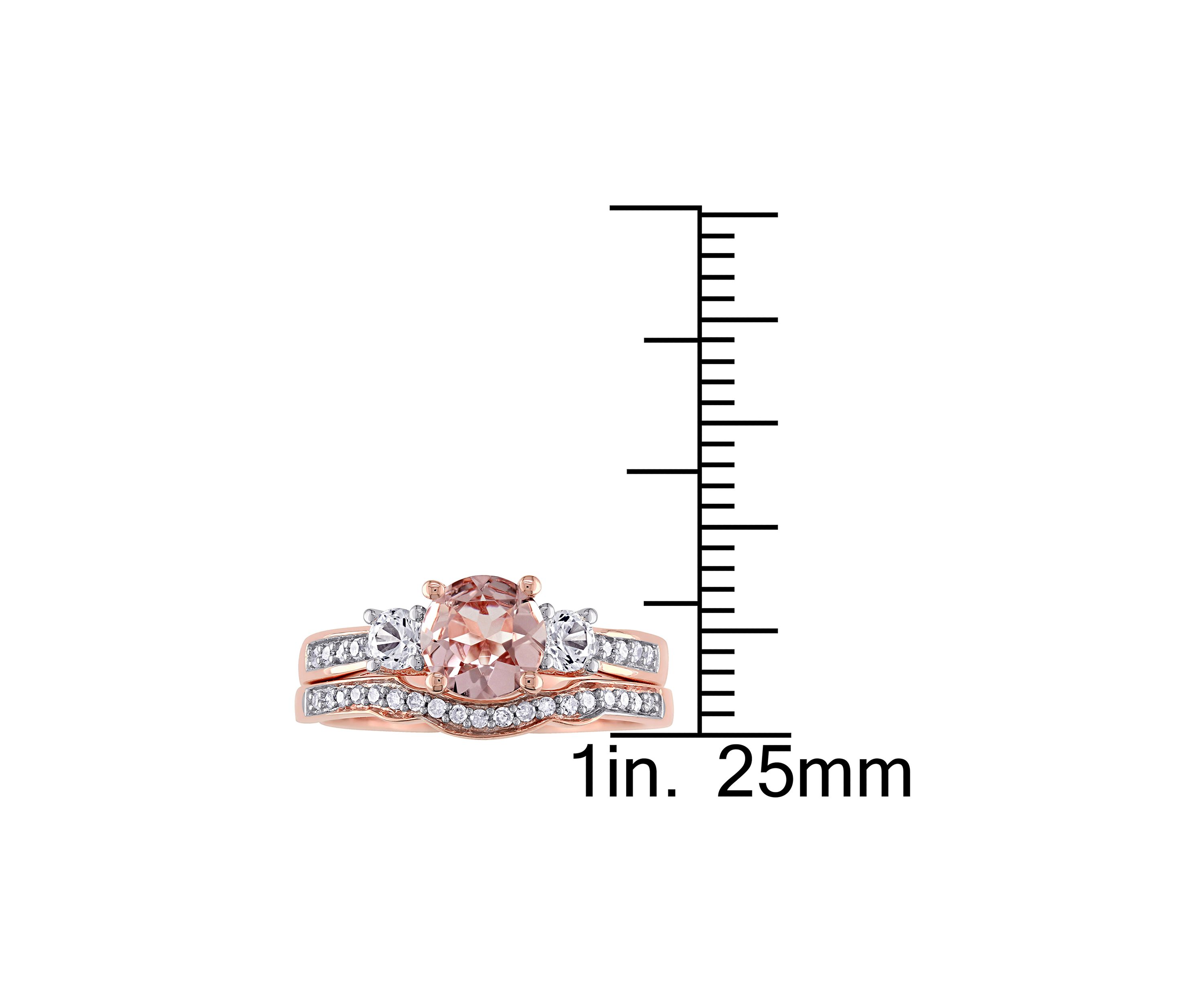 Morganite, Created White Sapphire and 1/7 ct. t.w. Diamond 3-Stone Bridal Ring Set in 10k Rose Gold