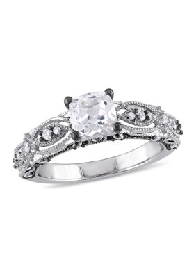 Belk & Co 1.62 Ct. T.w. Created White Sapphire And 1/10 Ct. T.w. Diamond Accent Vintage Filigree Ring In 10K White Gold