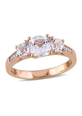 Belk & Co 2 Ct. T.w. Created White Sapphire And 1/10 Ct. T.w. Diamond Accent 3-Stone Ring In 10K Rose Gold, 7.5 -  0686692430280