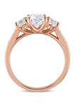 2 ct. t.w. Created White Sapphire and 1/10 ct. t.w. Diamond Accent 3-Stone Ring in 10K Rose Gold