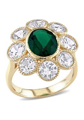 Belk & Co 7.75 Ct. T.w. Created Emerald And Created White Sapphire Floral Ring In 10K Yellow Gold