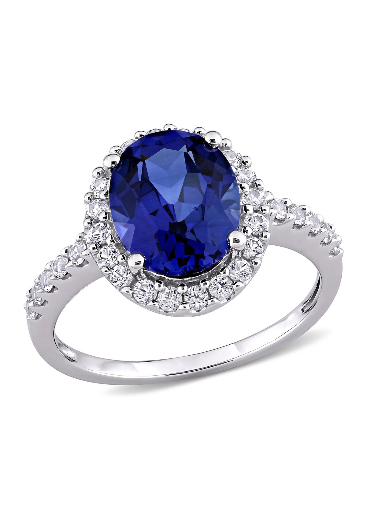 4.75 ct. t.w. Created Blue and White Sapphire Halo Engagement Ring in 10K White Gold