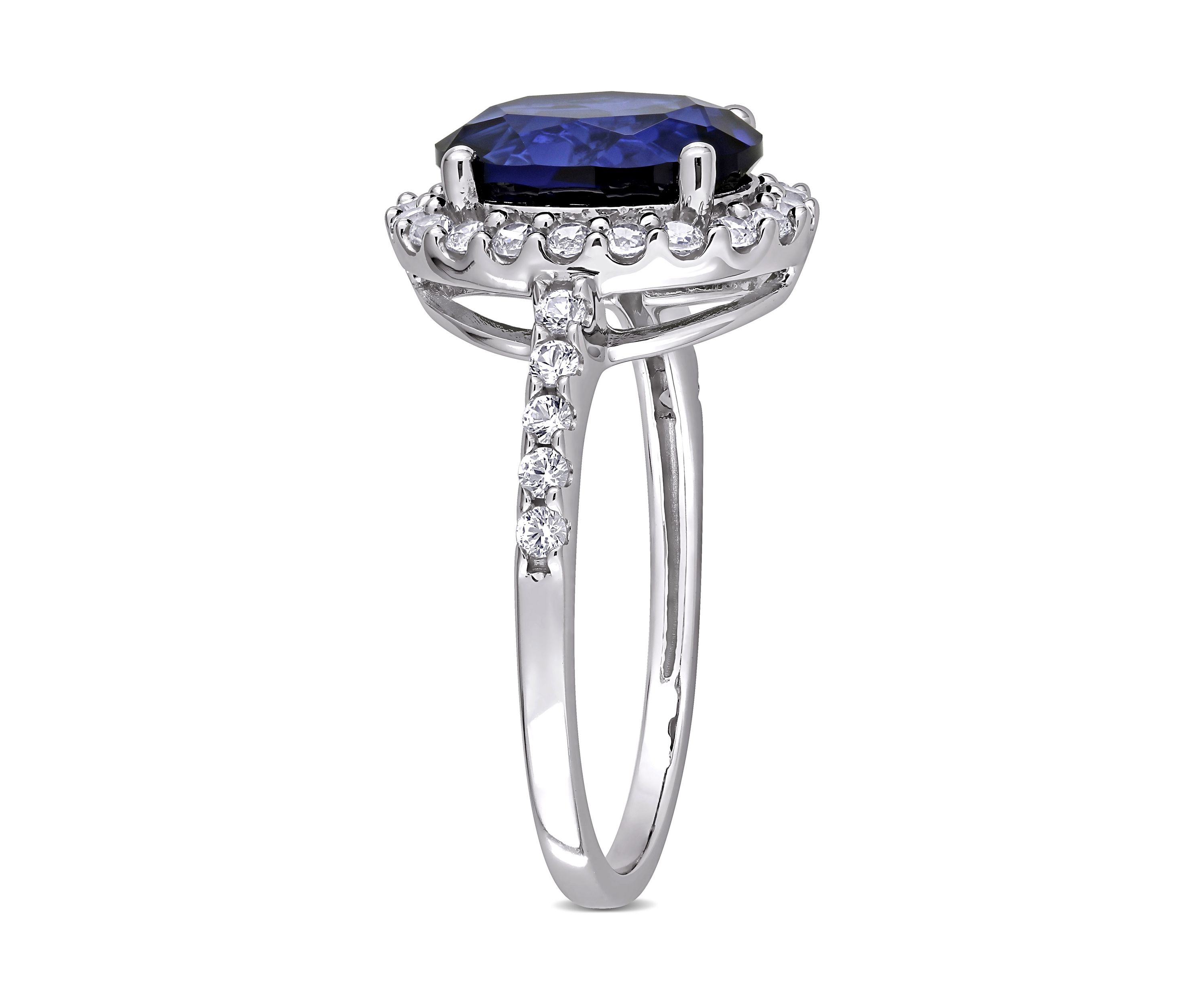 4.75 ct. t.w. Created Blue and White Sapphire Halo Engagement Ring in 10K White Gold