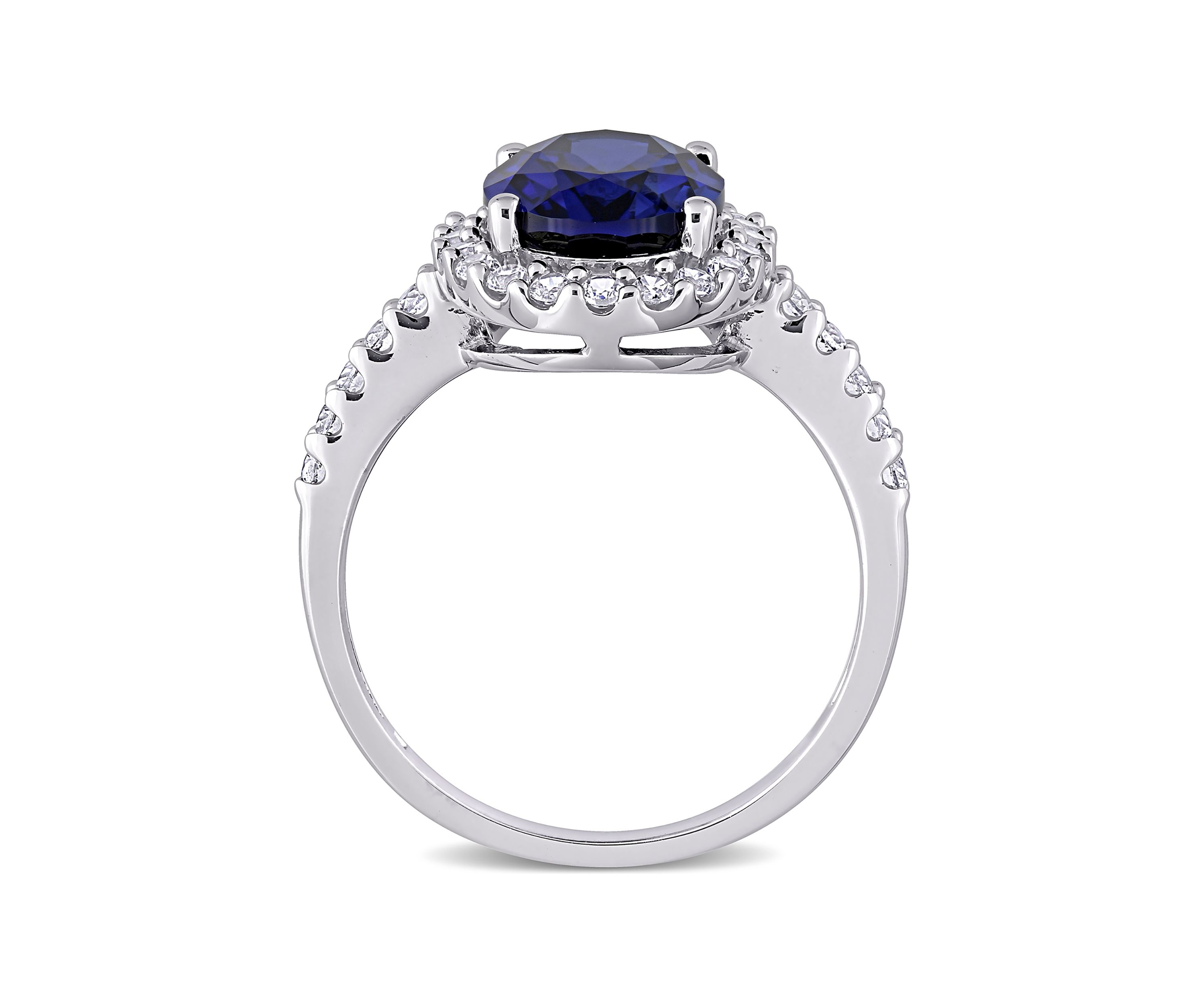 4.75 ct. t.w. Created Blue and White Sapphire Halo Engagement Ring in 10K White Gold