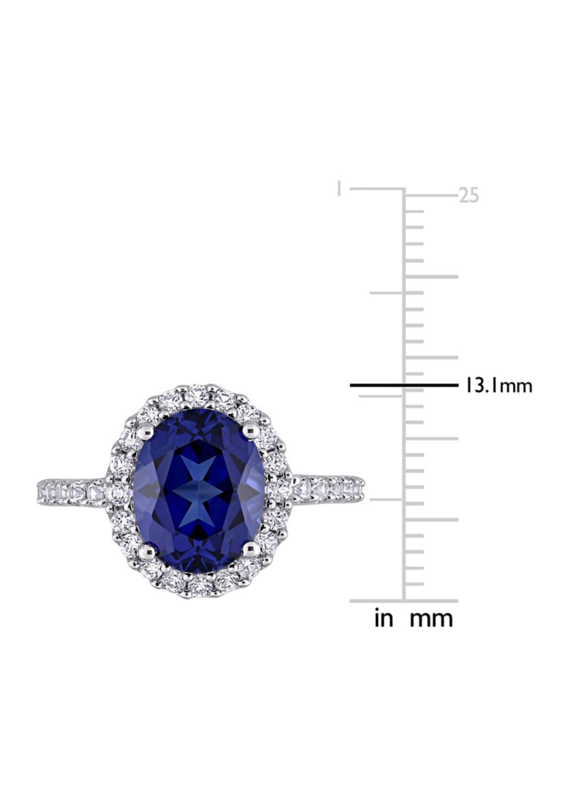 4.75 ct. t.w. Created Blue and White Sapphire Halo Engagement Ring in 10K White Gold