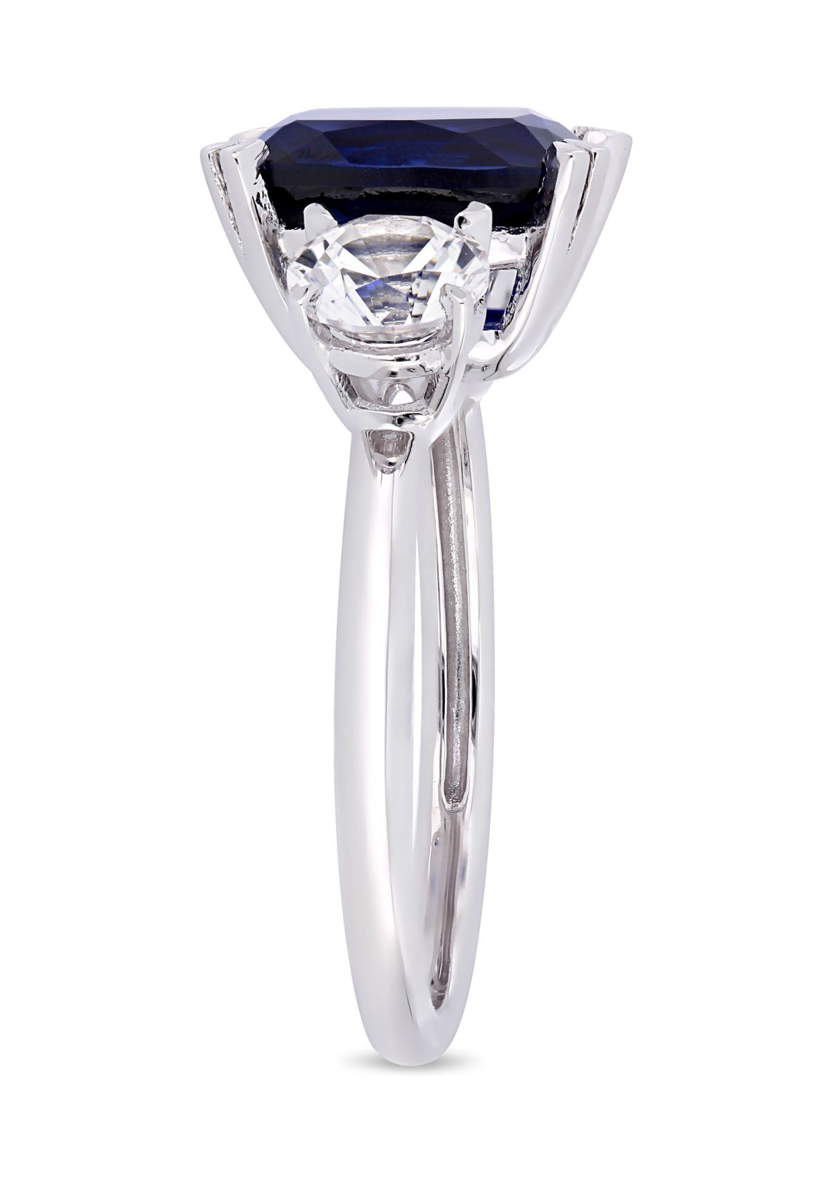 6.1 ct. t.w. Created Blue and White Sapphire Cushion-Cut Three-Stone Ring in 10K White Gold