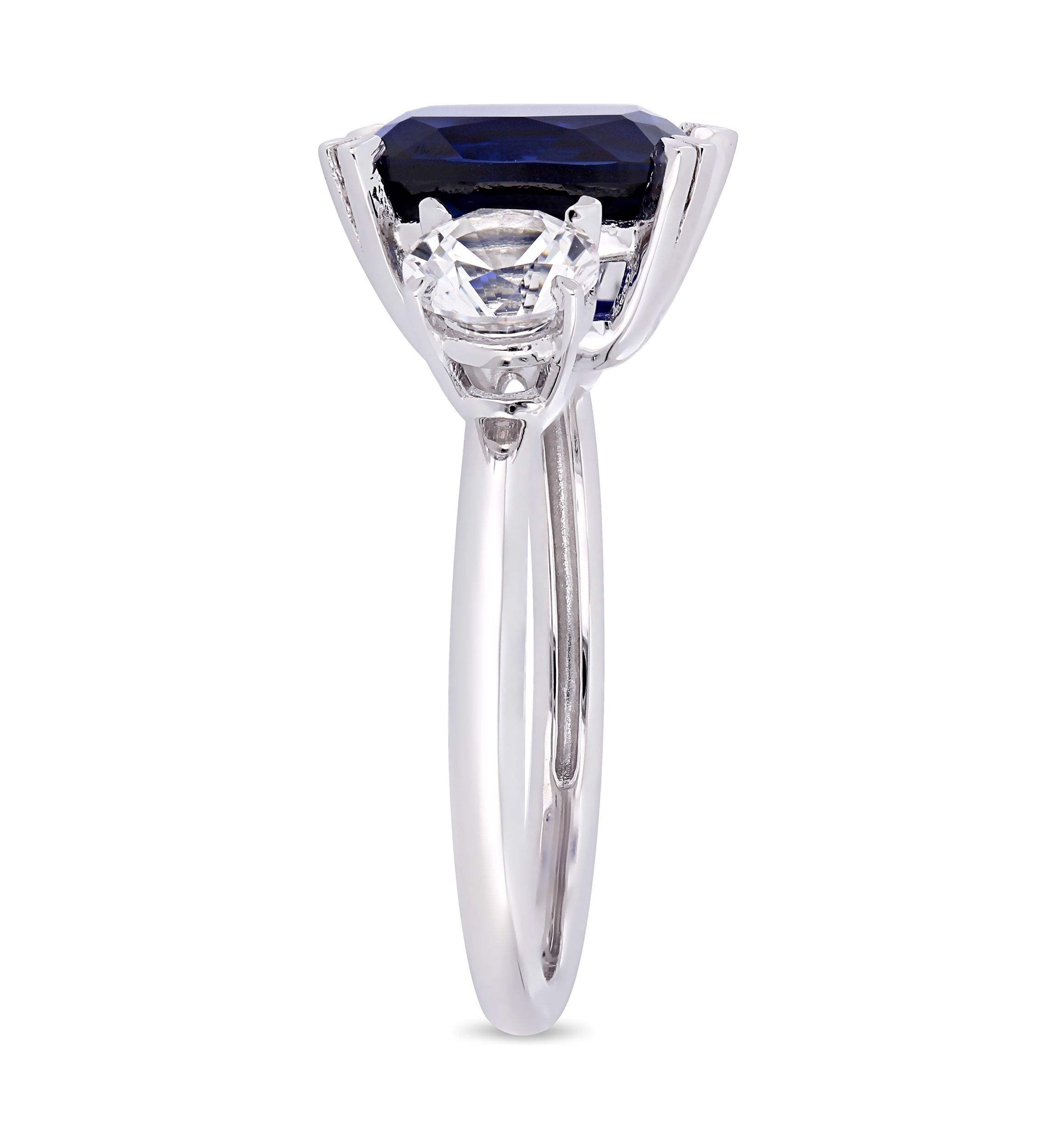 6.1 ct. t.w. Created Blue and White Sapphire Cushion-Cut Three-Stone Ring in 10K White Gold