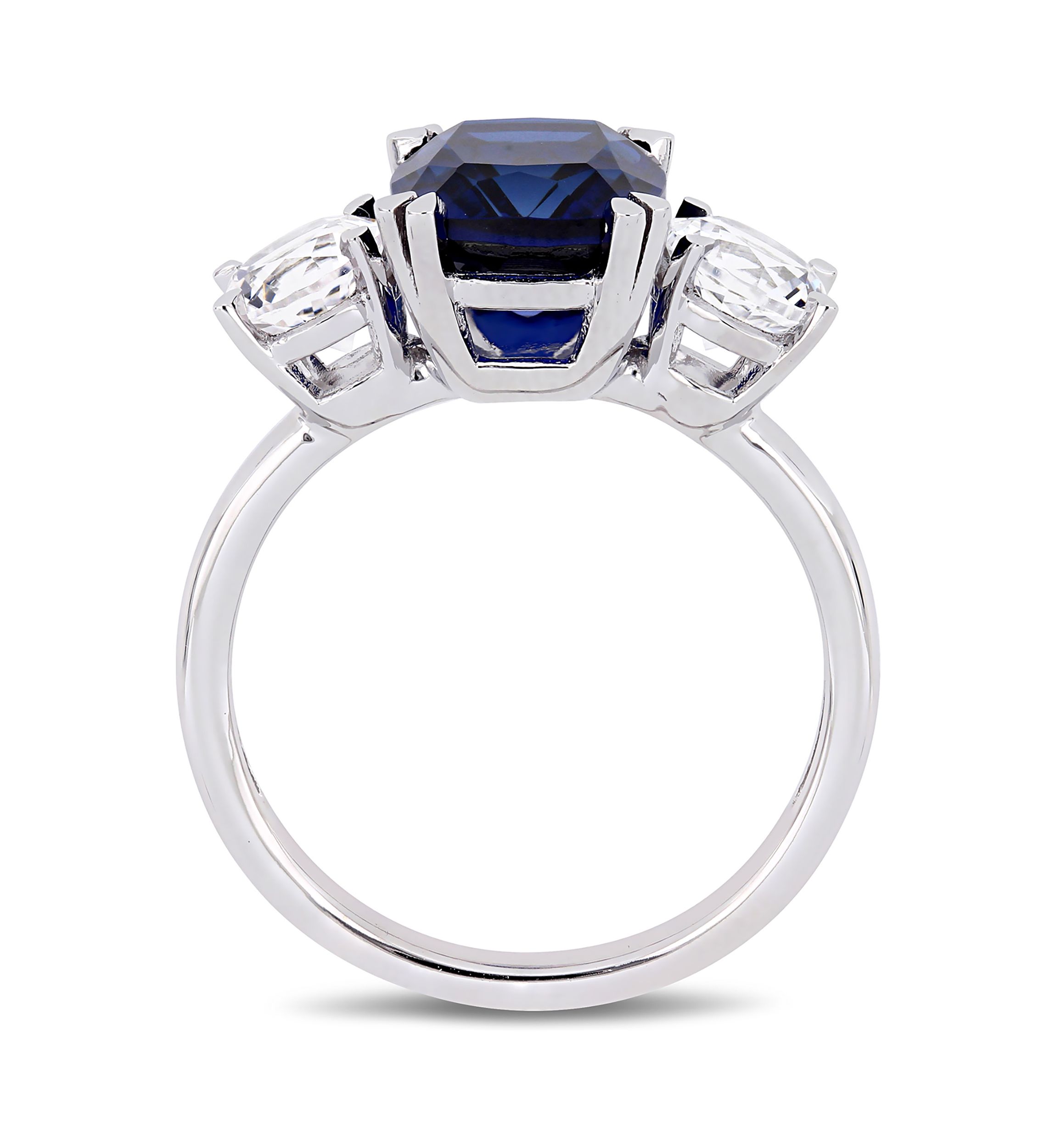 6.1 ct. t.w. Created Blue and White Sapphire Cushion-Cut Three-Stone Ring in 10K White Gold