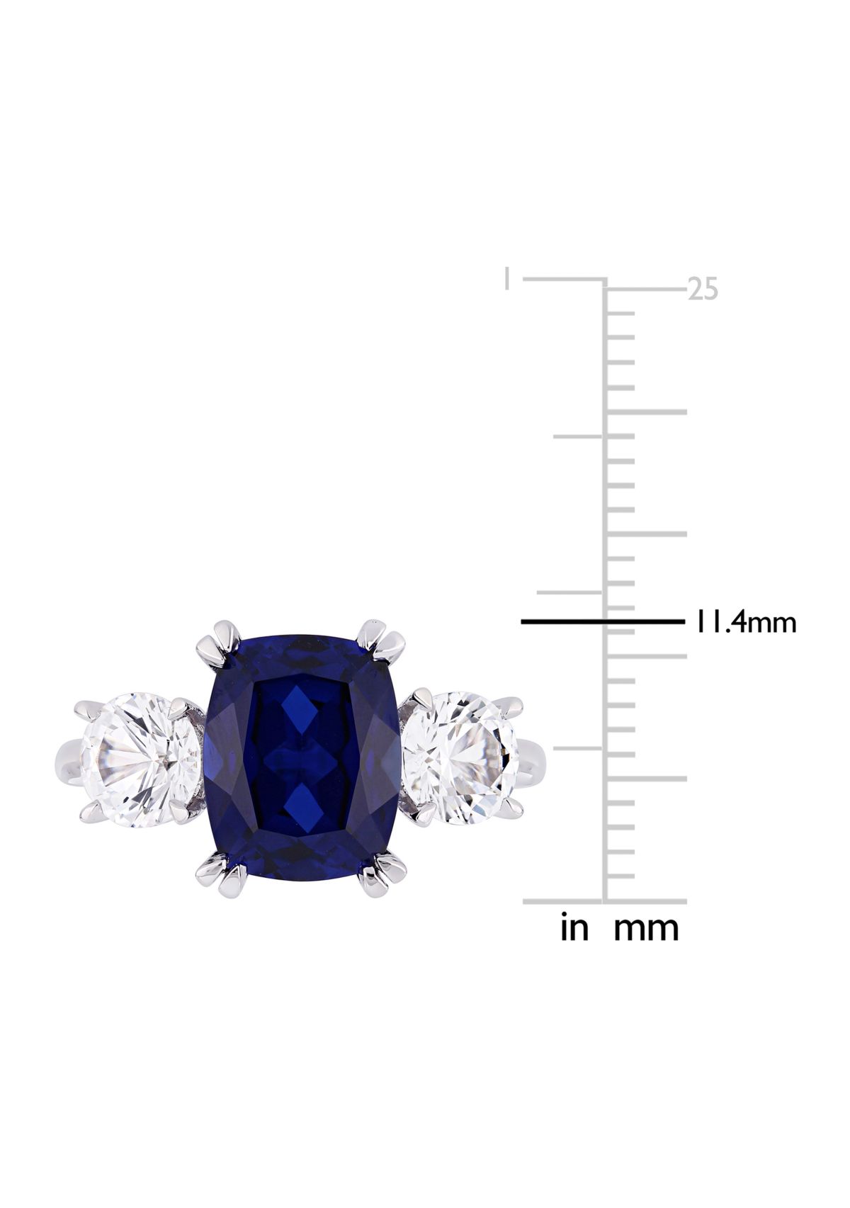 6.1 ct. t.w. Created Blue and White Sapphire Cushion-Cut Three-Stone Ring in 10K White Gold