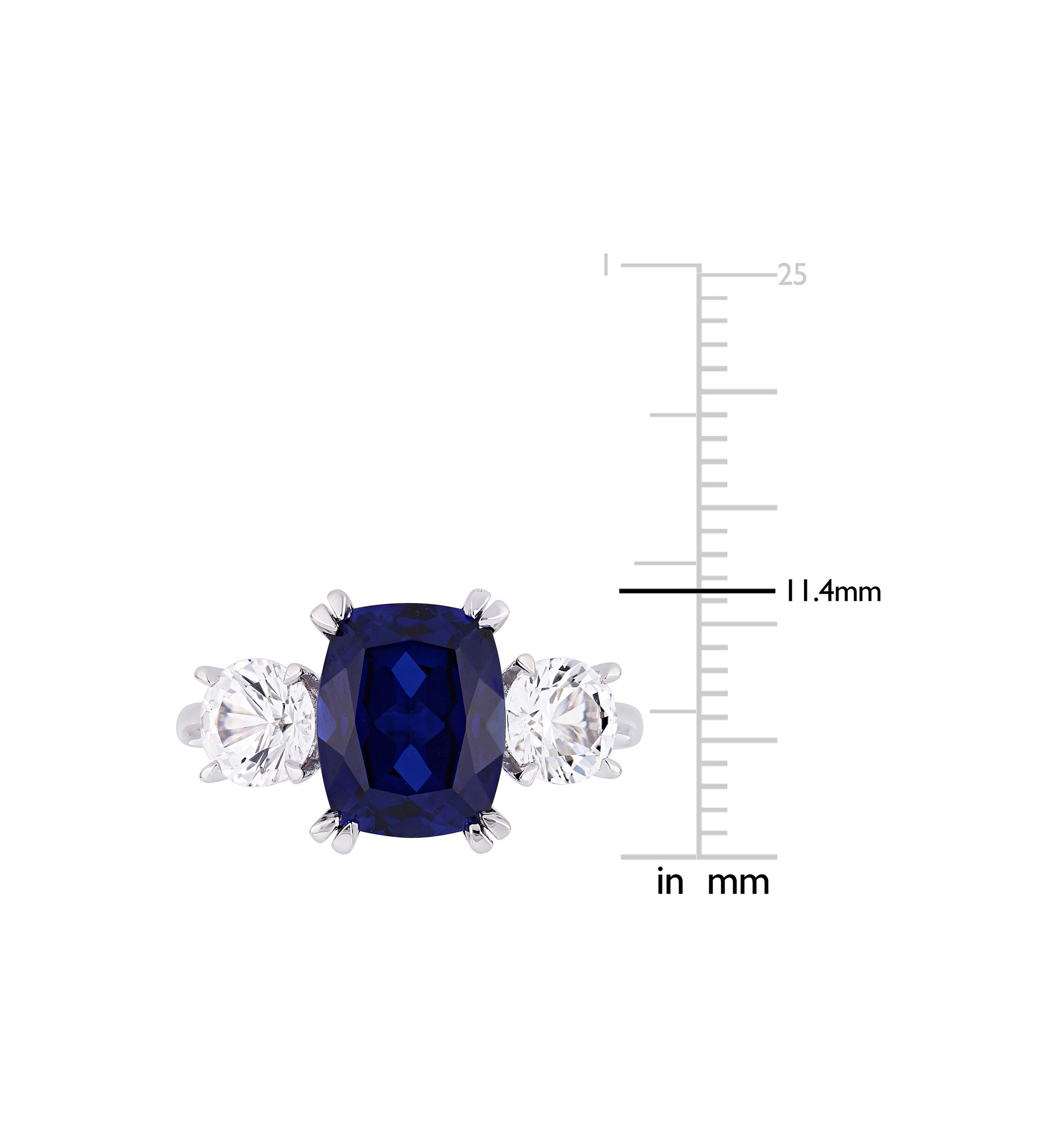 6.1 ct. t.w. Created Blue and White Sapphire Cushion-Cut Three-Stone Ring in 10K White Gold