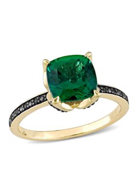 Belk & Co 1.62 ct. t.w. Created Emerald and 1/10 ct. t.w. Black Diamond Accent Ring in 10K Yellow Gold, 5