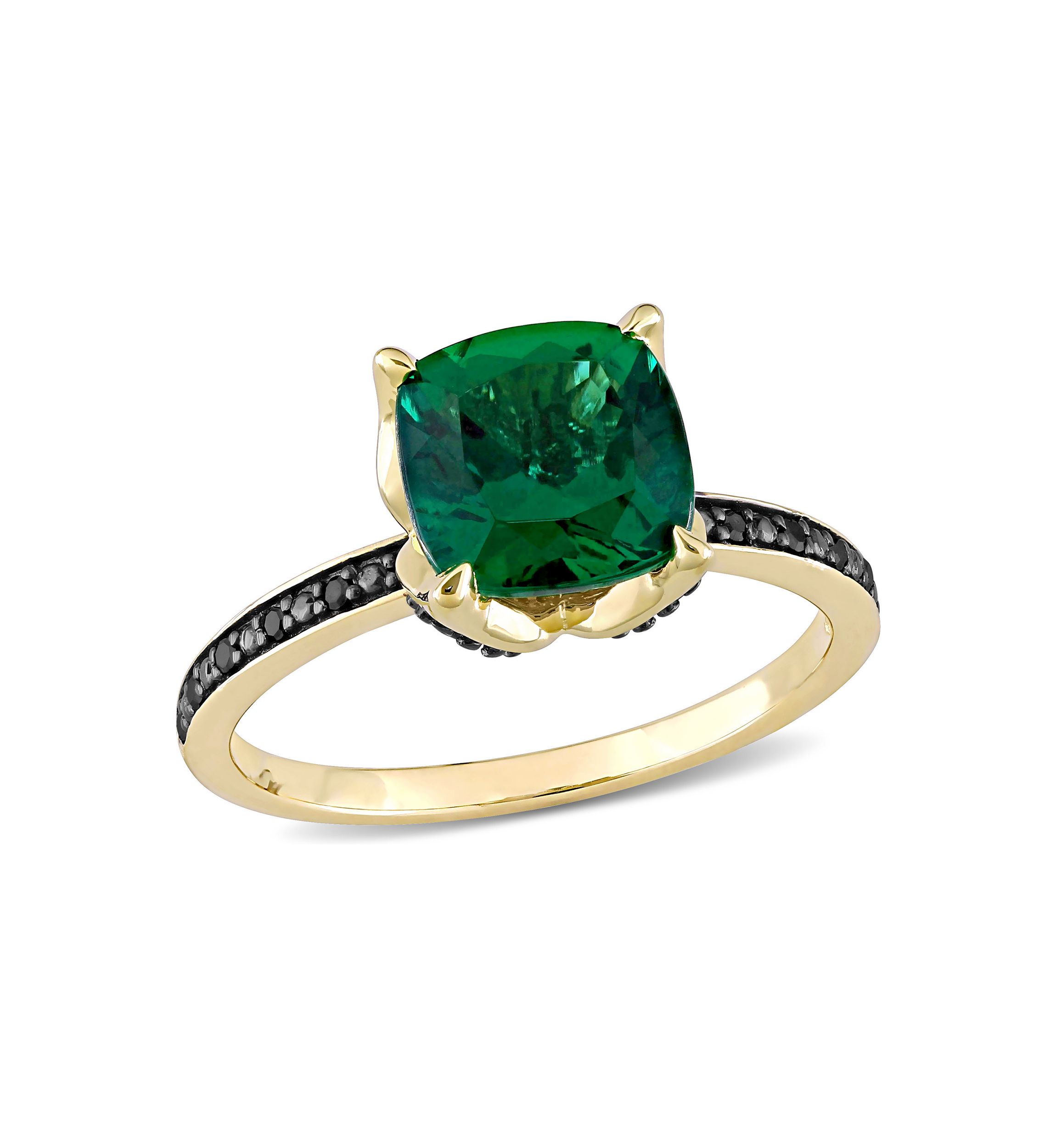 1.62 ct. t.w. Created Emerald and 1/10 ct. t.w. Black Diamond Accent Ring in 10K Yellow Gold