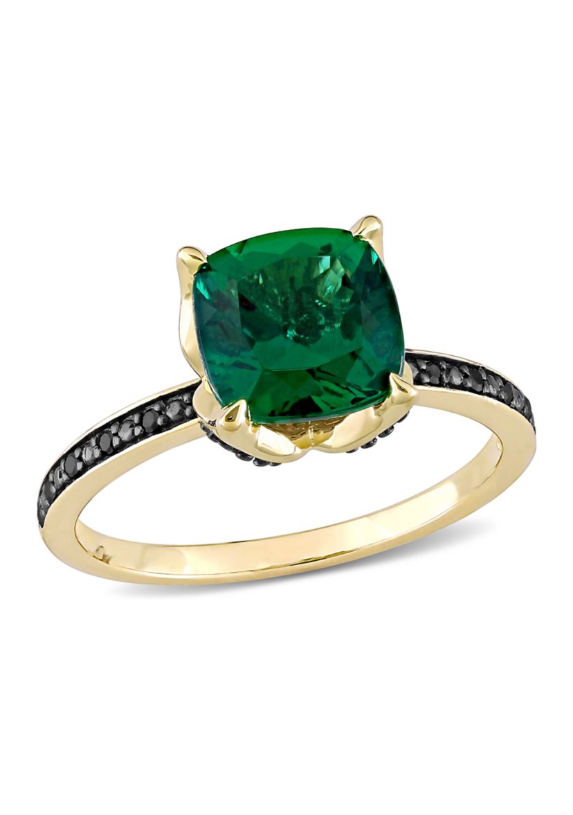 1.62 ct. t.w. Created Emerald and 1/10 ct. t.w. Black Diamond Accent Ring in 10K Yellow Gold