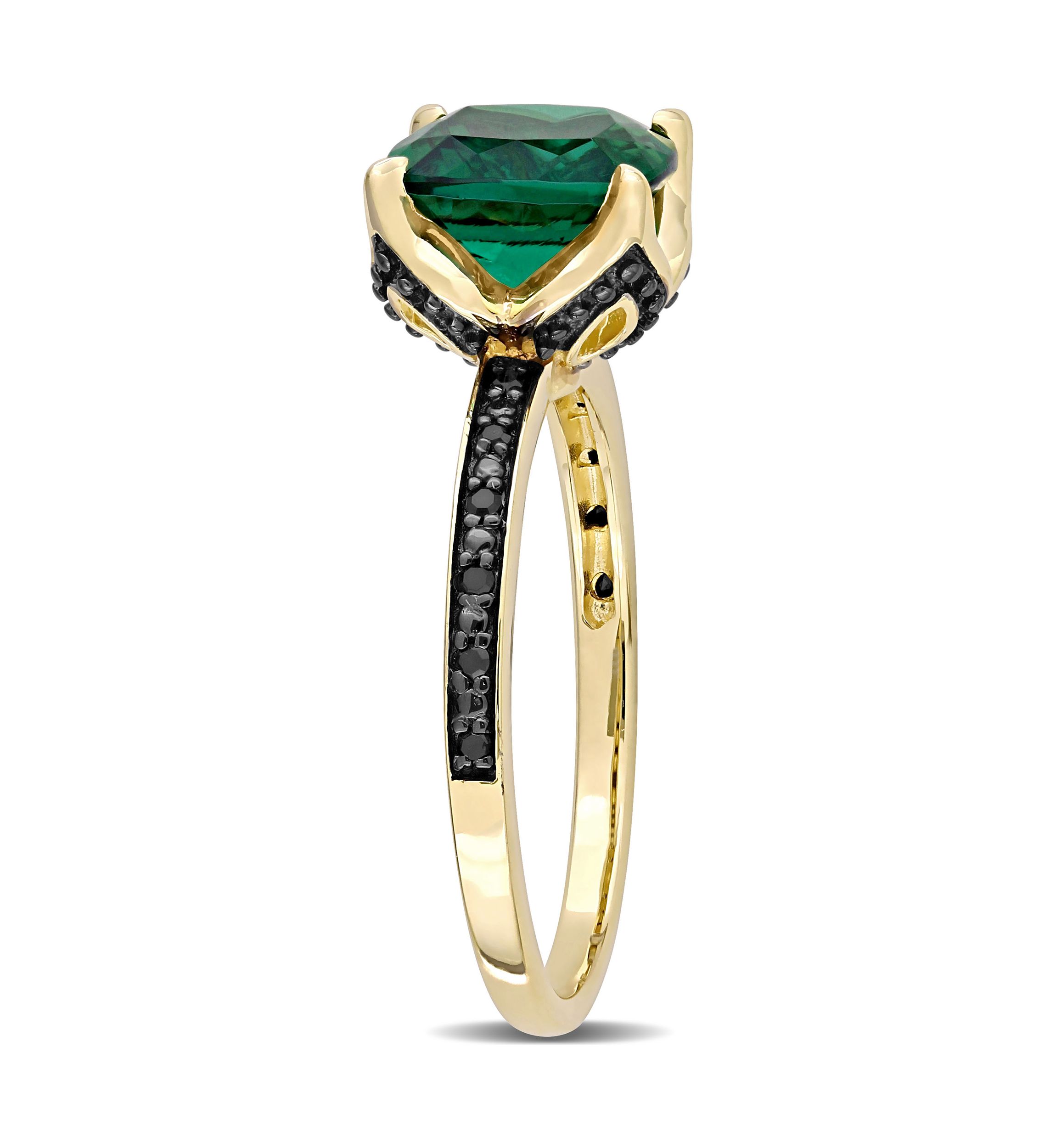1.62 ct. t.w. Created Emerald and 1/10 ct. t.w. Black Diamond Accent Ring in 10K Yellow Gold