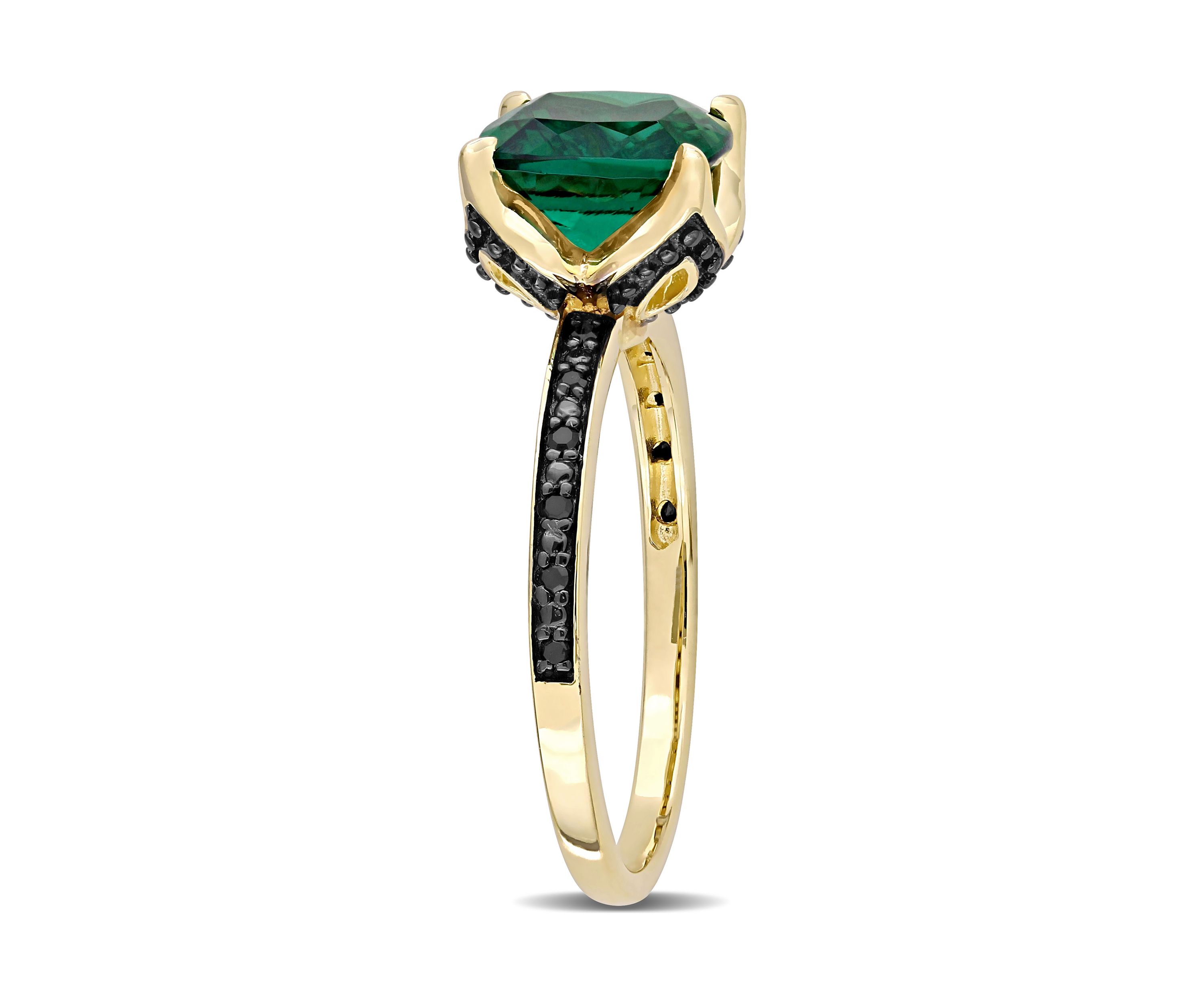 1.62 ct. t.w. Created Emerald and 1/10 ct. t.w. Black Diamond Accent Ring in 10K Yellow Gold
