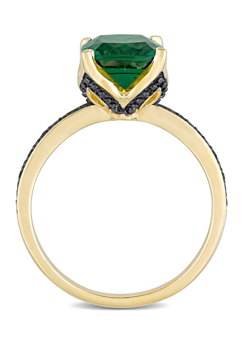 1.62 ct. t.w. Created Emerald and 1/10 ct. t.w. Black Diamond Accent Ring in 10K Yellow Gold