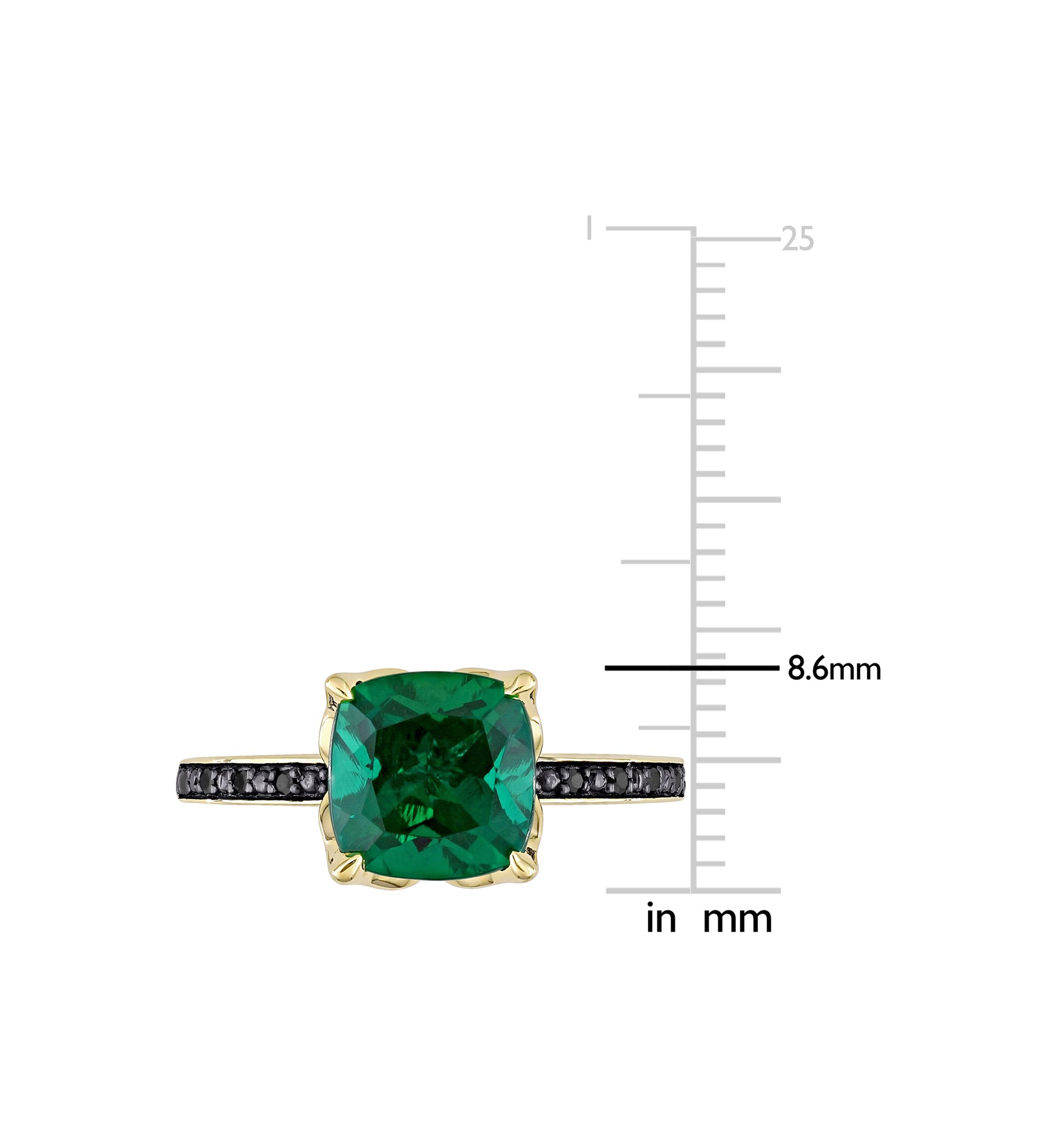 1.62 ct. t.w. Created Emerald and 1/10 ct. t.w. Black Diamond Accent Ring in 10K Yellow Gold