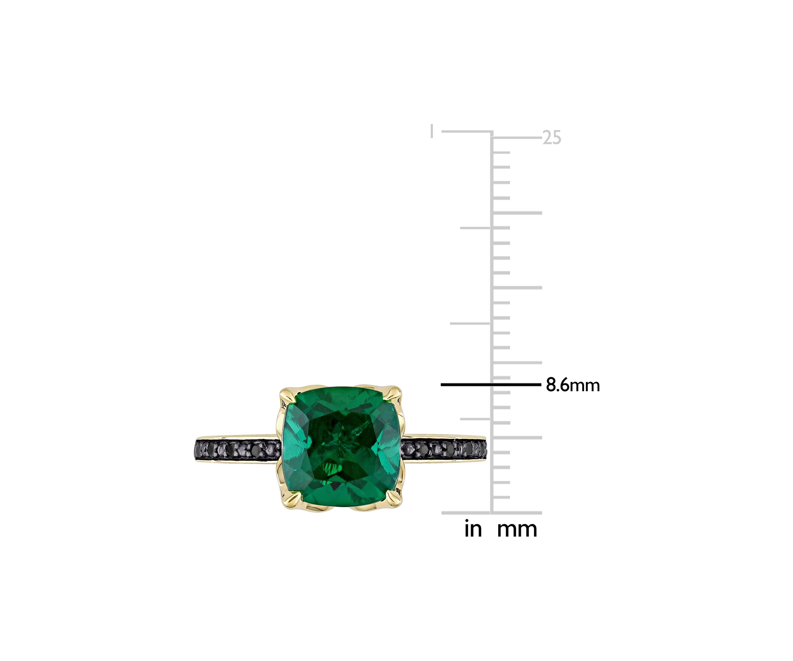 1.62 ct. t.w. Created Emerald and 1/10 ct. t.w. Black Diamond Accent Ring in 10K Yellow Gold