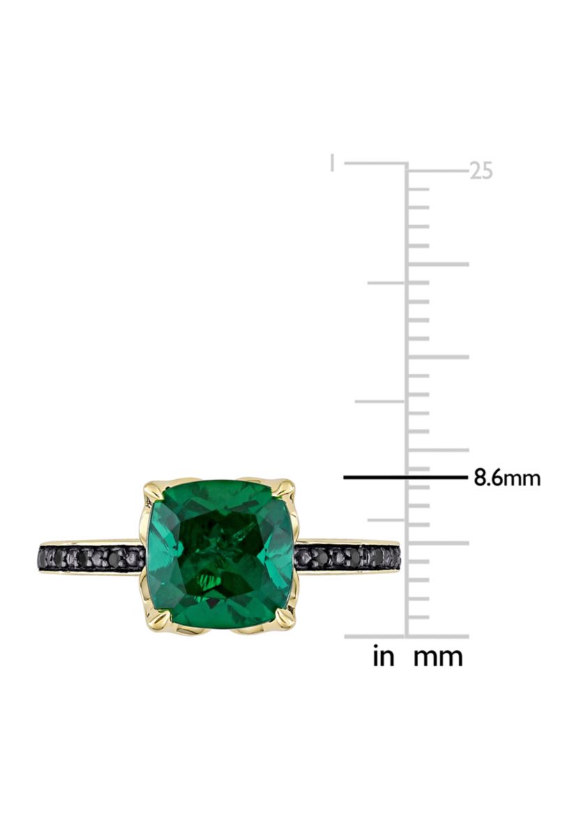 1.62 ct. t.w. Created Emerald and 1/10 ct. t.w. Black Diamond Accent Ring in 10K Yellow Gold