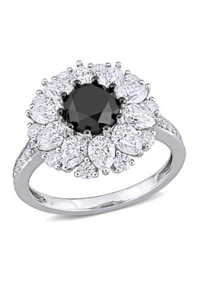 Belk & Co 1.5 Ct. T.w. Black Diamond And 3.37 Ct. T.w. Created Moissanite Floral Ring In 10K White Gold