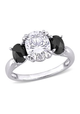 Belk & Co 2 ct. t.w. Created Moissanite and 1 ct. t.w. Black Diamond Oval 3-Stone Ring in 10K White Gold, 8