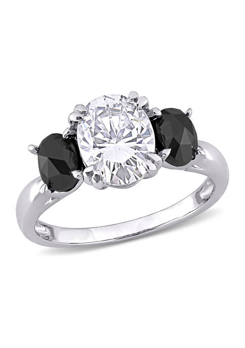 2 ct. t.w. Created Moissanite and 1 ct. t.w. Black Diamond Oval 3-Stone Ring in 10K White Gold