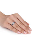 2 ct. t.w. Created Moissanite and 1 ct. t.w. Black Diamond Oval 3-Stone Ring in 10K White Gold