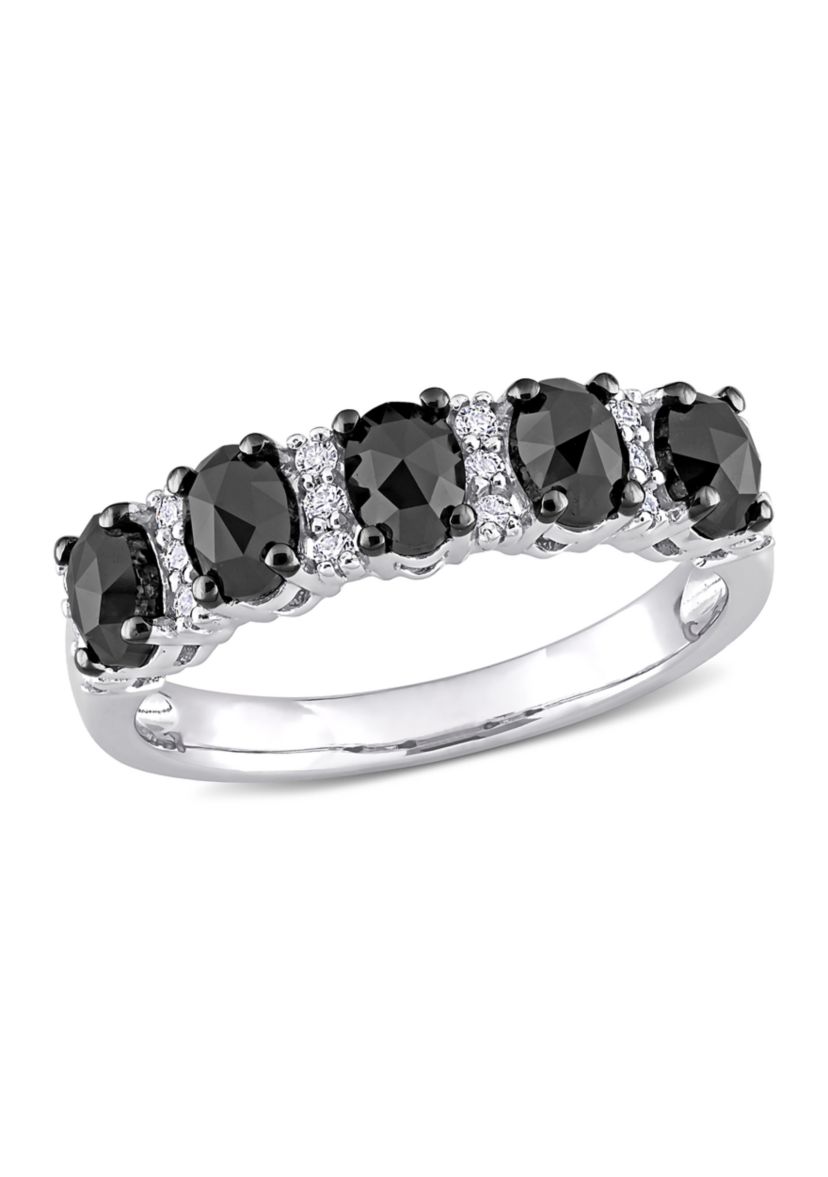 1/7 ct. t.w. Created Moissanite and 1.25 ct. t.w. Black Diamond Anniversary Band in 10K White Gold