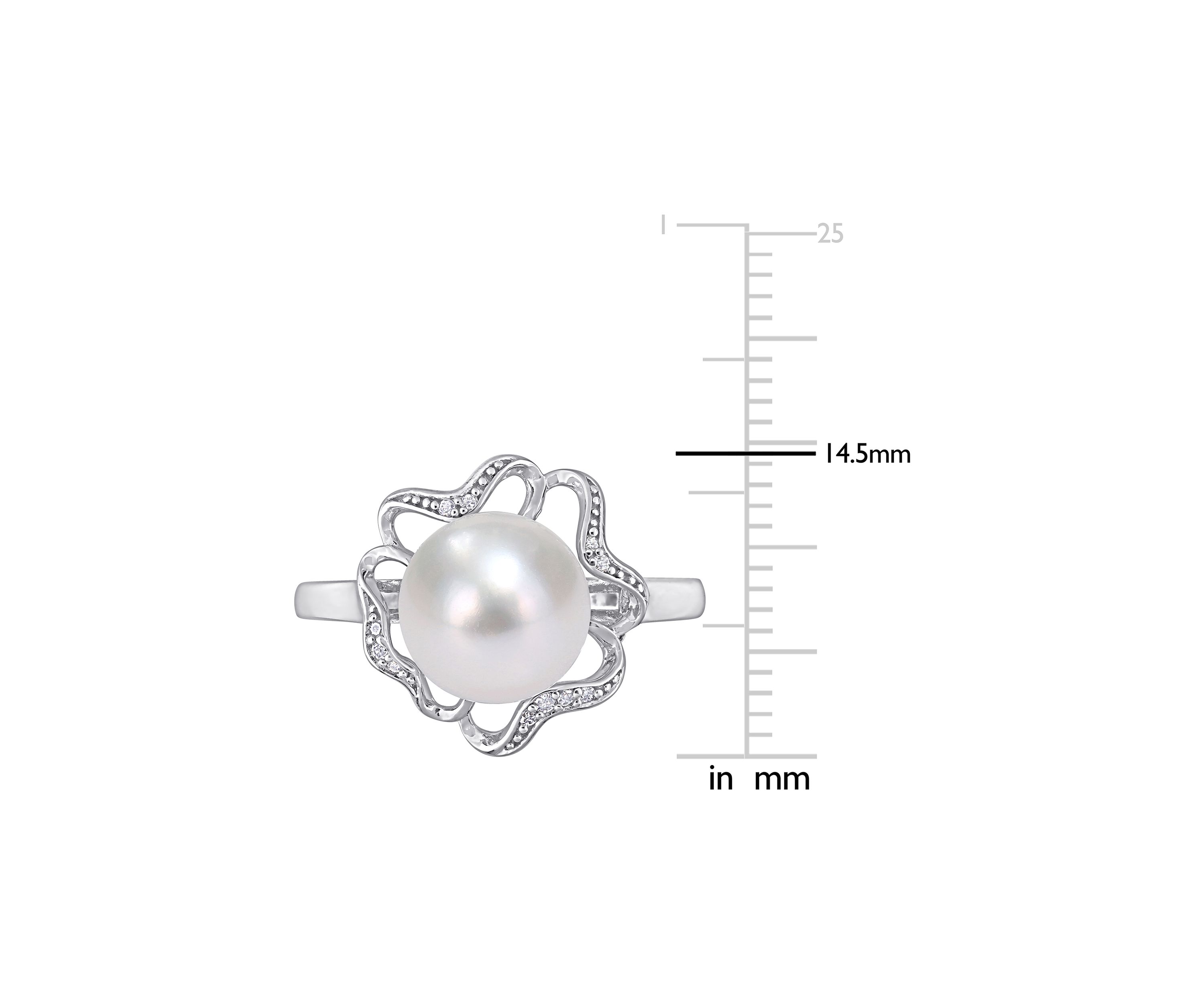 9.5 Millimeter Freshwater Cultured Pearl and 1/10 ct. t.w. Diamond-Accent Floral Cocktail Ring in Sterling Silver