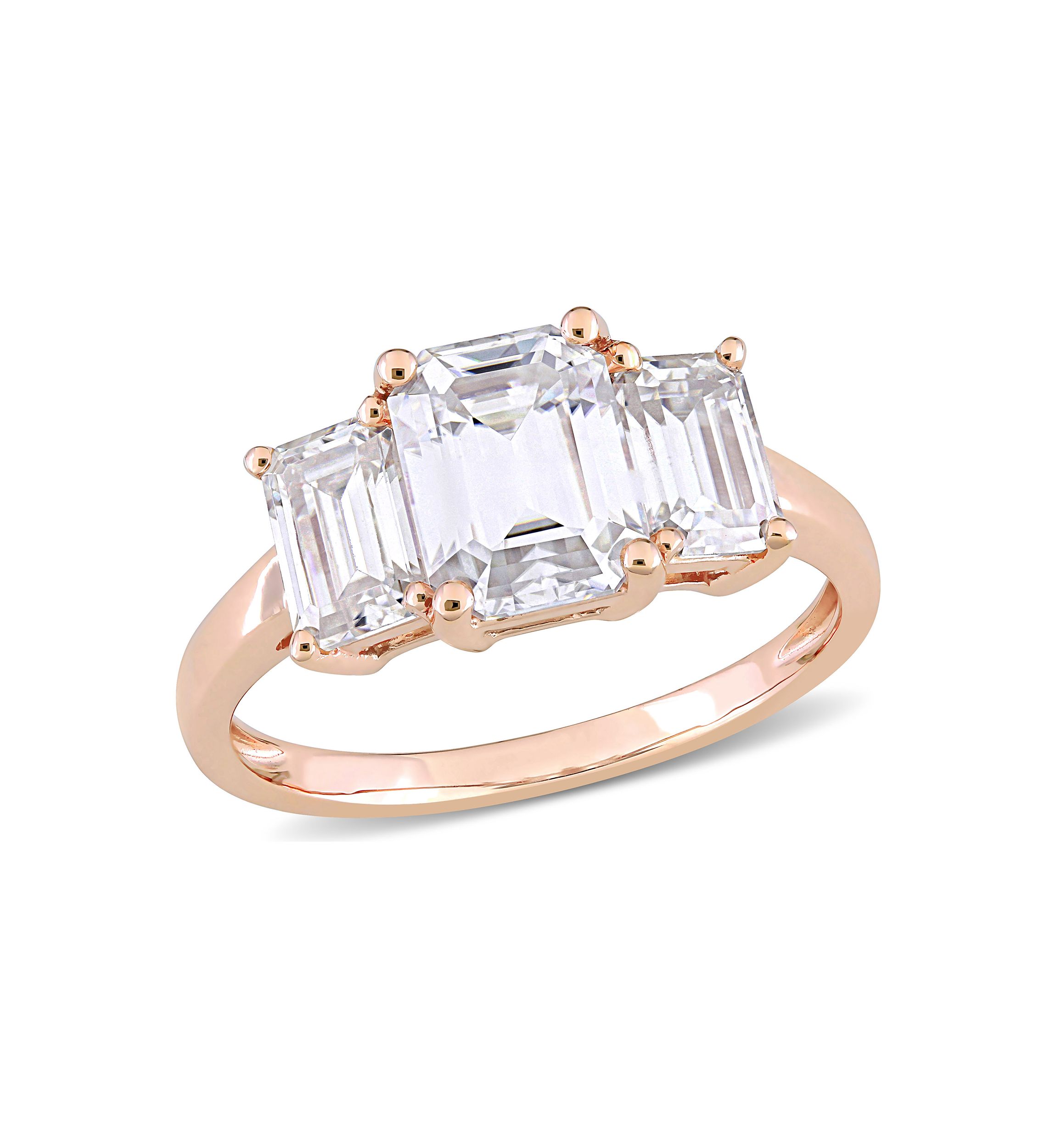 2.75 ct. t.w. Created Moissanite Octagon 3-Stone Engagement Ring in 10k Rose Gold