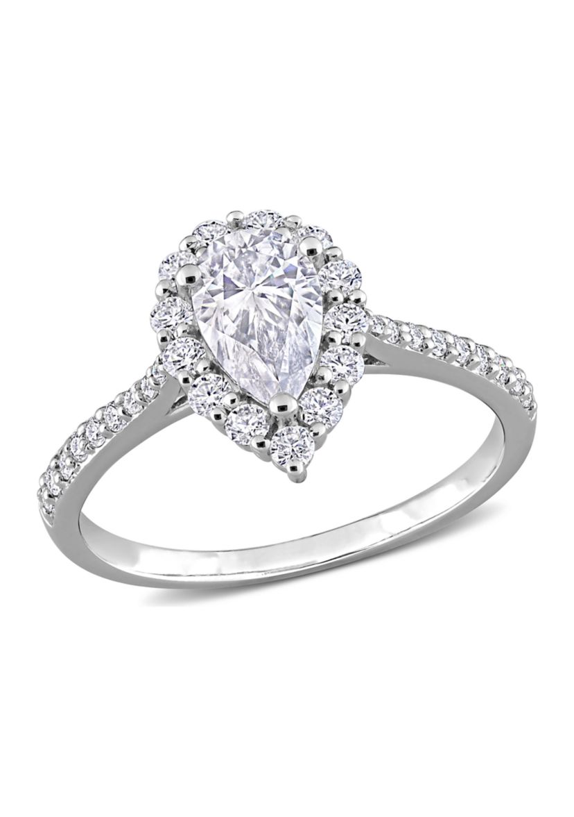 1.37 ct. t.w. Created Moissanite Teardrop Halo Engagement Ring in Sterling Silver