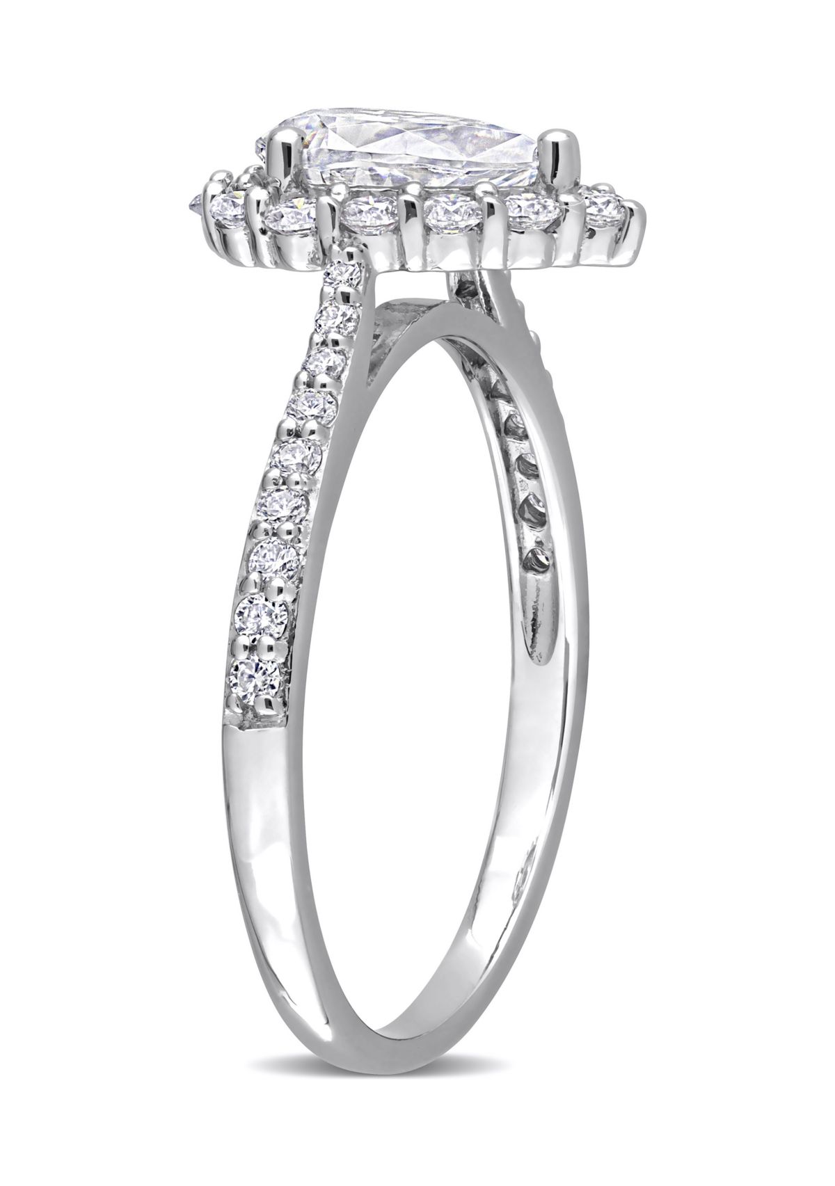 1.37 ct. t.w. Created Moissanite Teardrop Halo Engagement Ring in Sterling Silver