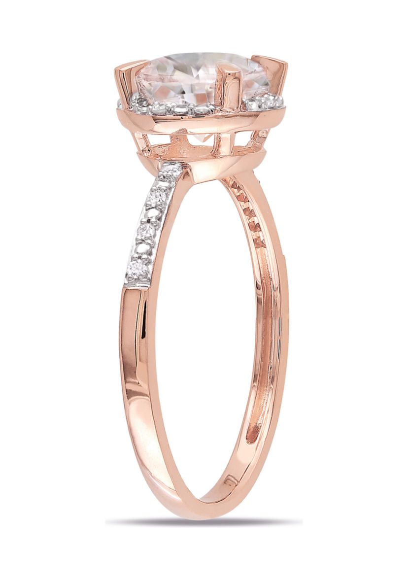 3 ct. t.w. Morganite and 1/5 ct. t.w. Diamond Halo Ring, Necklace, and Stud Earrings Set in 10k Rose Gold